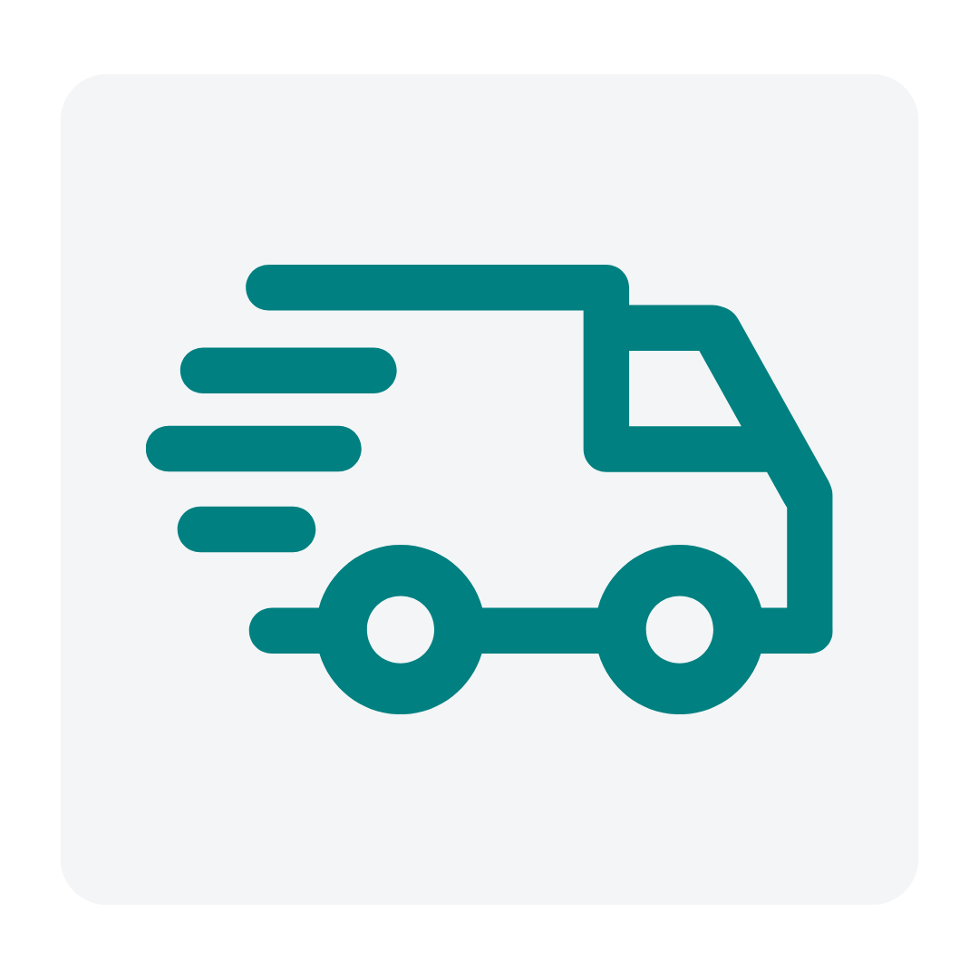 Icon of a delivery truck with motion lines indicating speed.