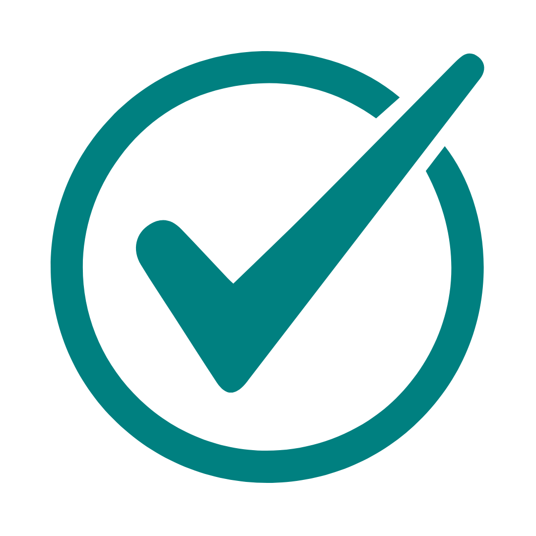 Teal checkmark inside a circle, indicating approval or confirmation.