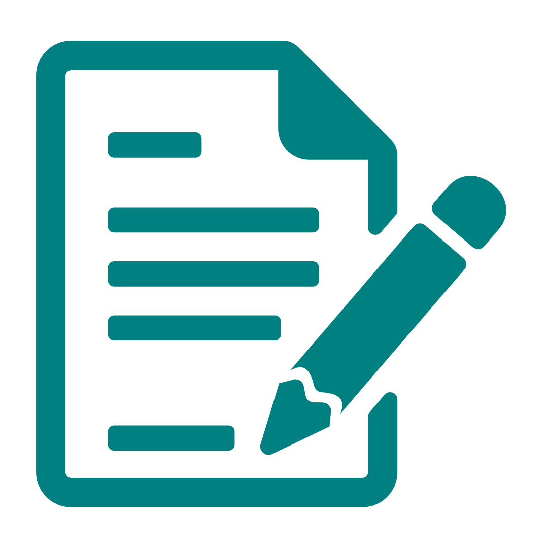 Icon of a document with lines of text and a pencil, representing writing or editing a document.