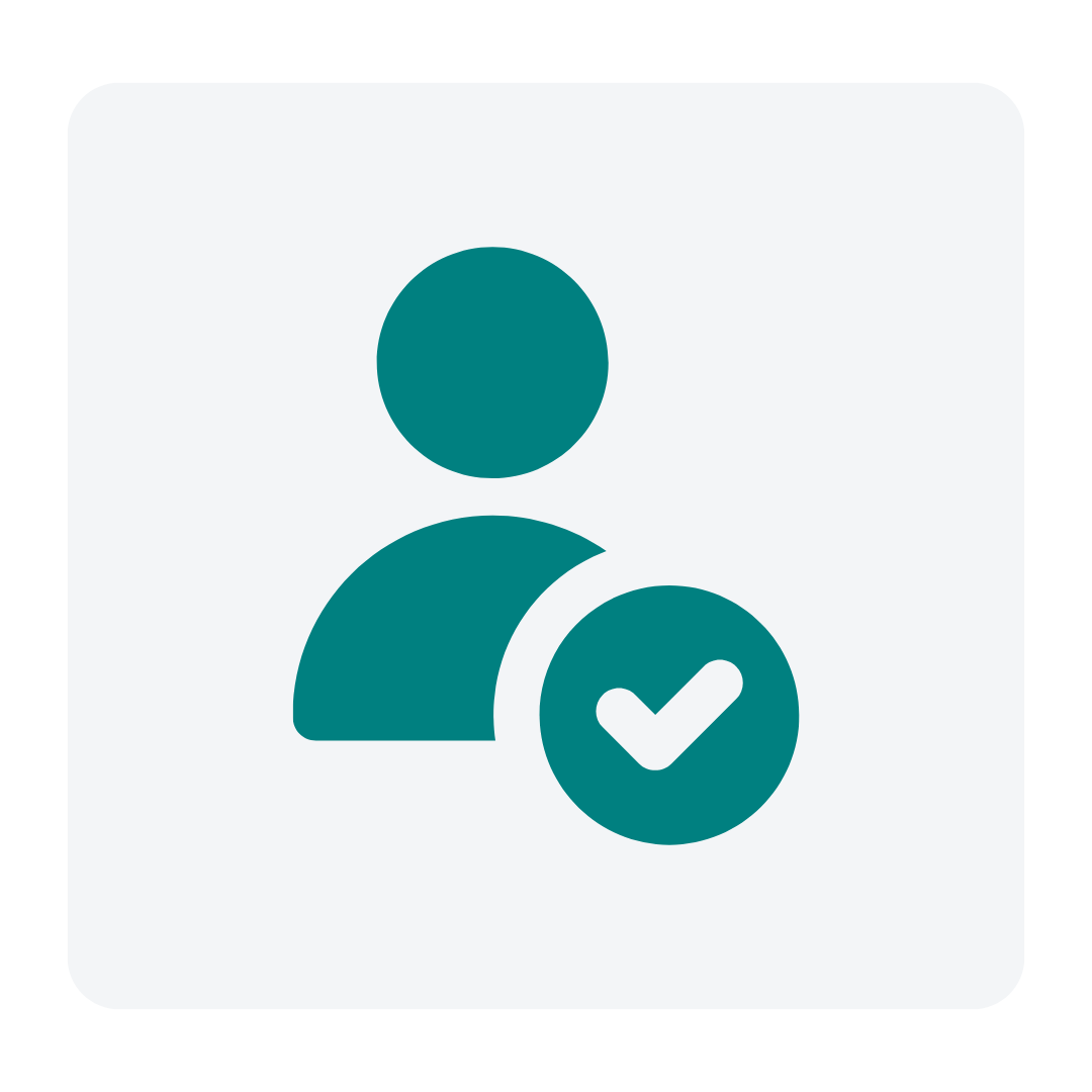 Icon of a person with a checkmark indicating a verified or approved user account.