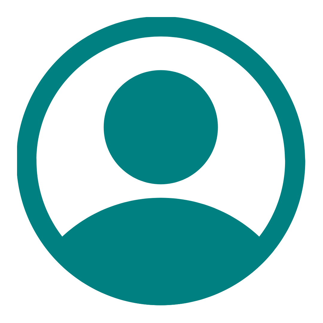 Icon of a user profile with a circular face and shoulders inside a larger circle.
