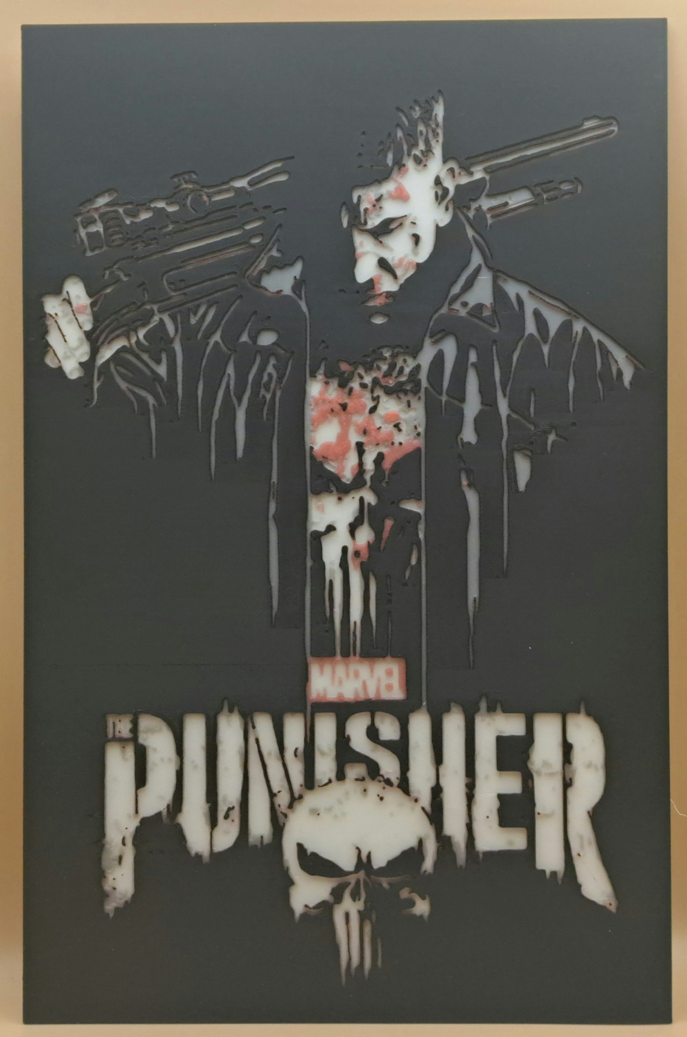 Marvels Punisher - Glow in the dark filament - Regular Lighting.