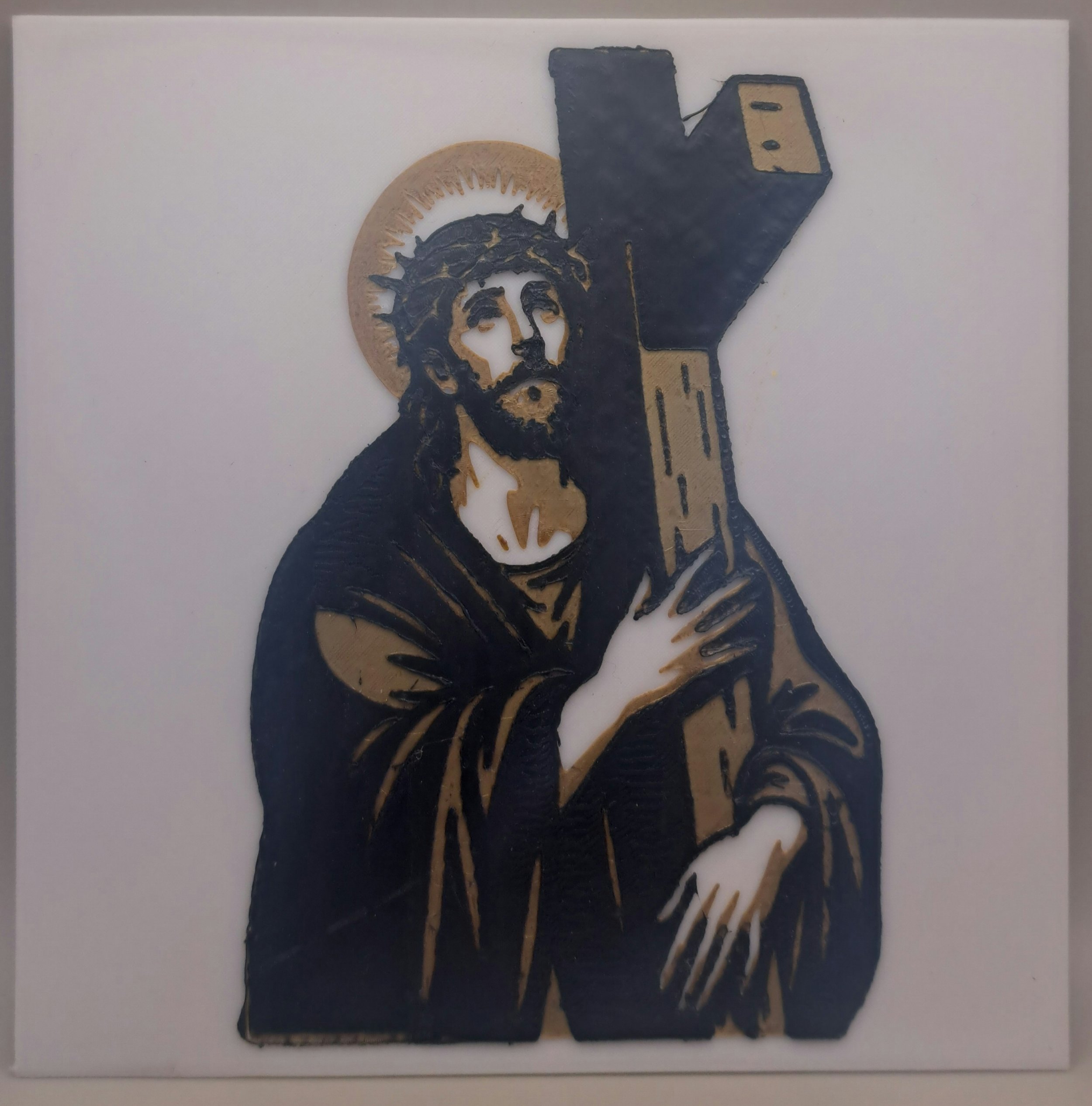 Depiction of Jesus shouldering the weight of sin. 