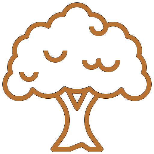 Cartoon drawing of a tree with smiling eyes and a happy expression