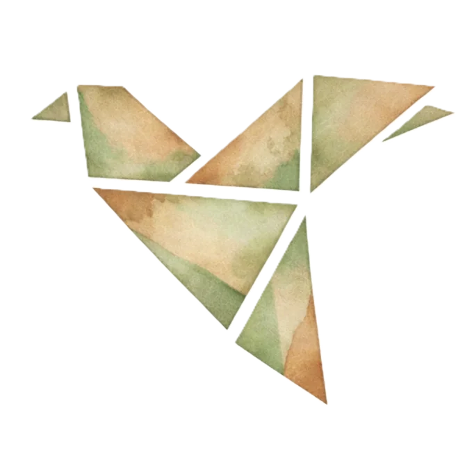 Abstract geometric collage with various watercolor triangles in earthy tones