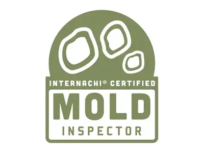 A green and white mold inspector certification logo with the words "Internachi Certified Mold Inspector."