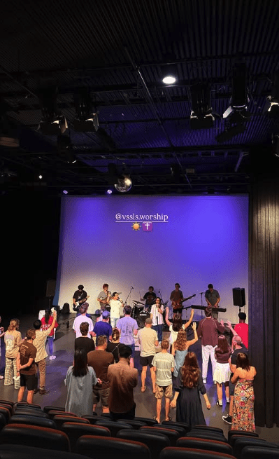 People gathered to worship in Atelier Theatre, Cornerstone College during vssls' first worship night on Australia Day 2026.