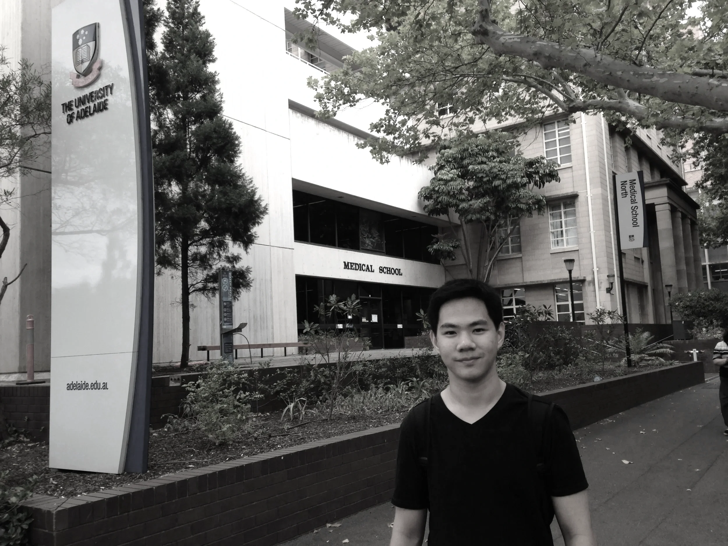 Joel Chan on a university campus path — the beginning of his medical studies in Adelaide, Australia