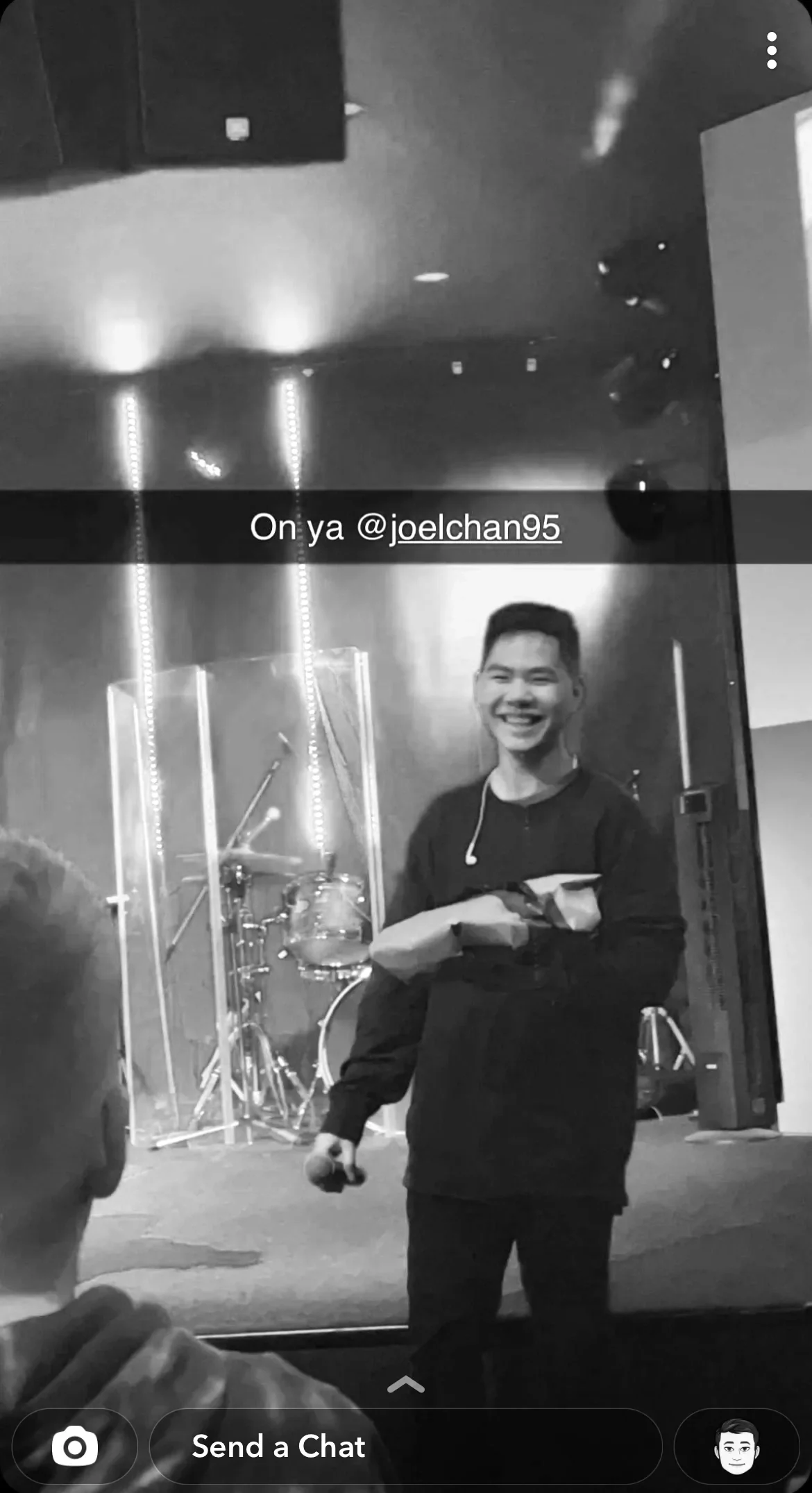 Joel Chan on his final youth night at one of the regional towns where he undertook his medical internship. The image has a Snapchat caption that reads 'On ya @joelchan95'.