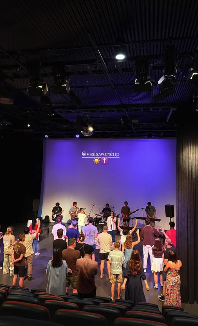 People gathered to worship in Atelier Theatre, Cornerstone College during vssls' first worship night on Australia Day 2026.