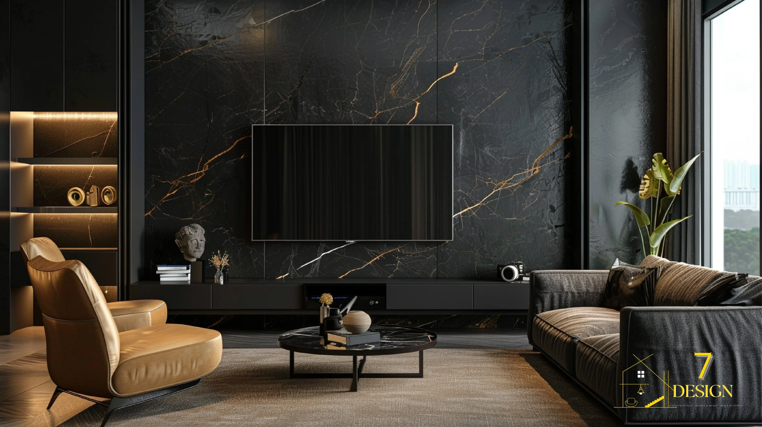 Luxurious Black and Gold Interior Design for a Singapore HDB Living Room