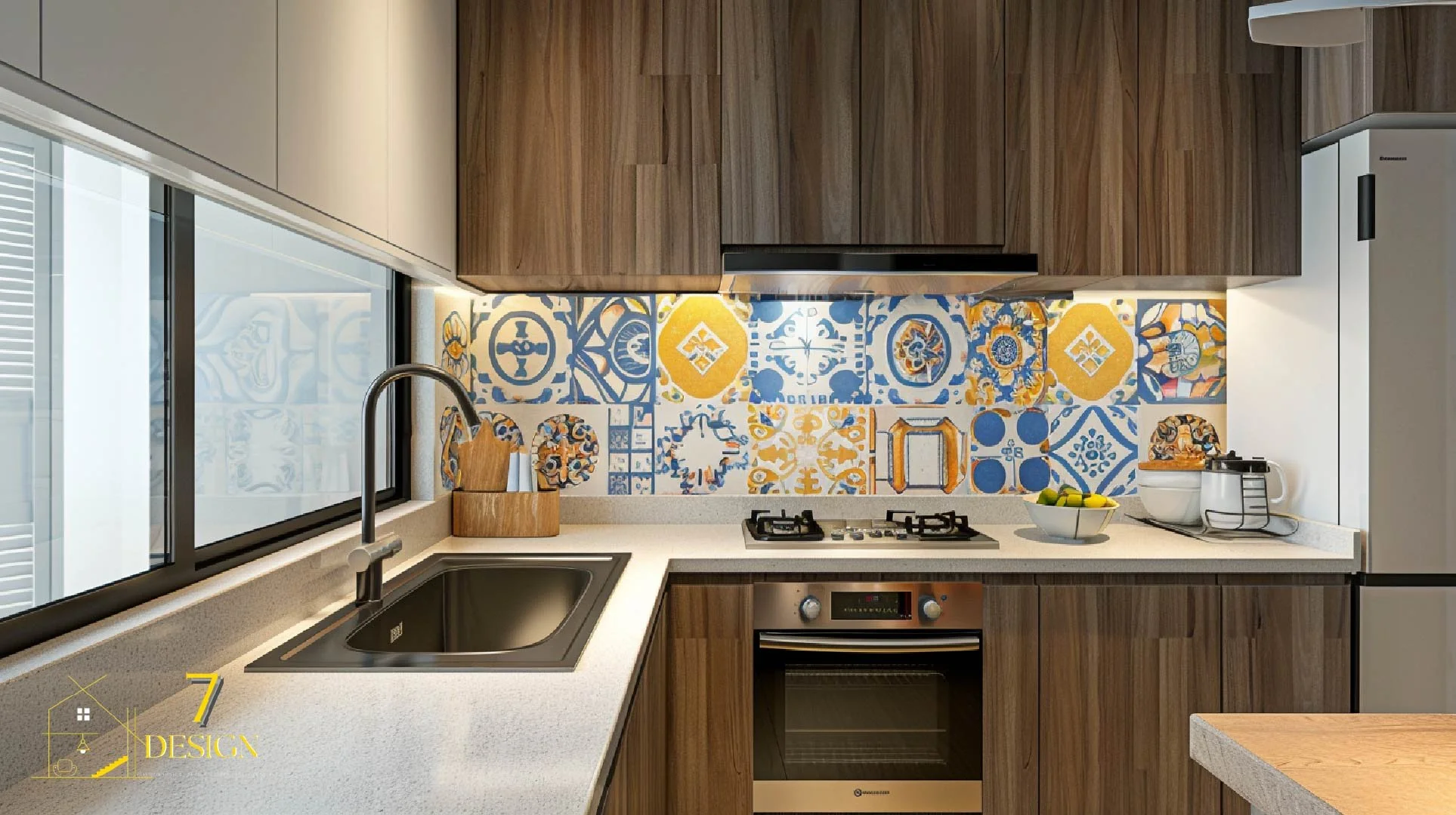 Enhancing Kitchen Backsplash Design with Colored or Monochrome Tiles