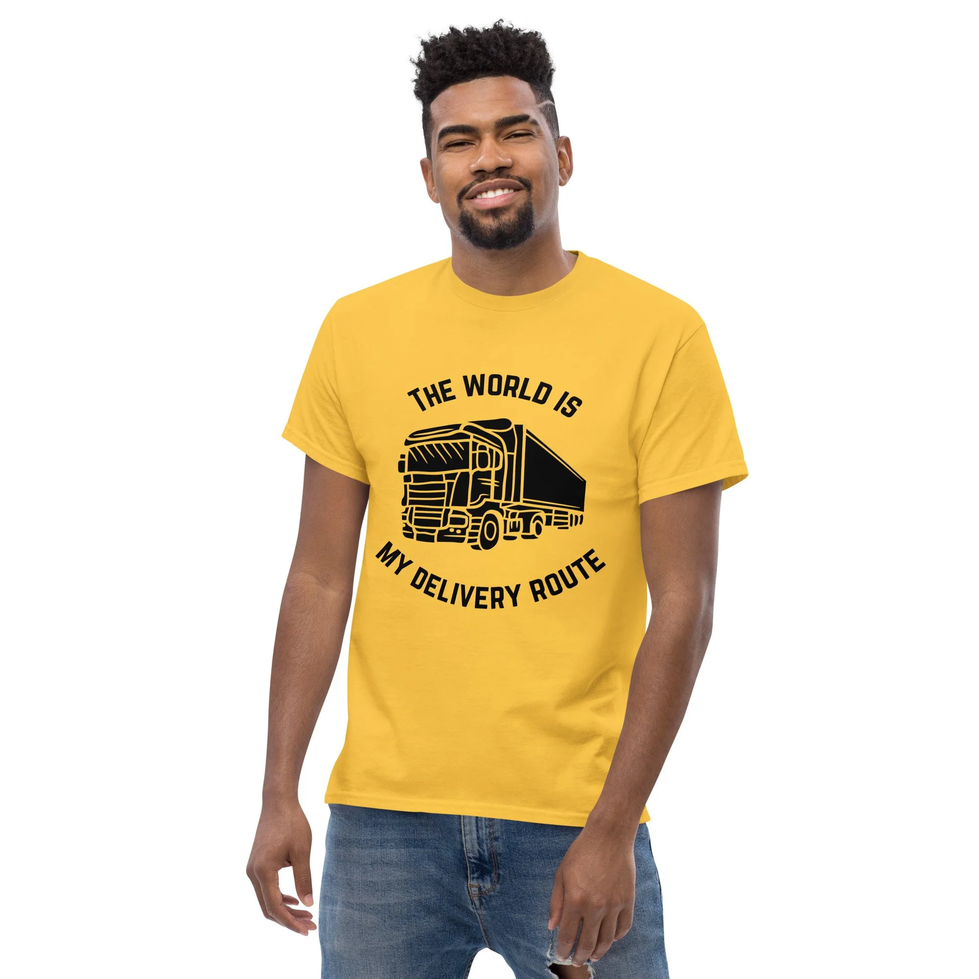 T-shirt Clássica Unissexo "The World is my delivery Route" | Corte Estruturado em Algodão