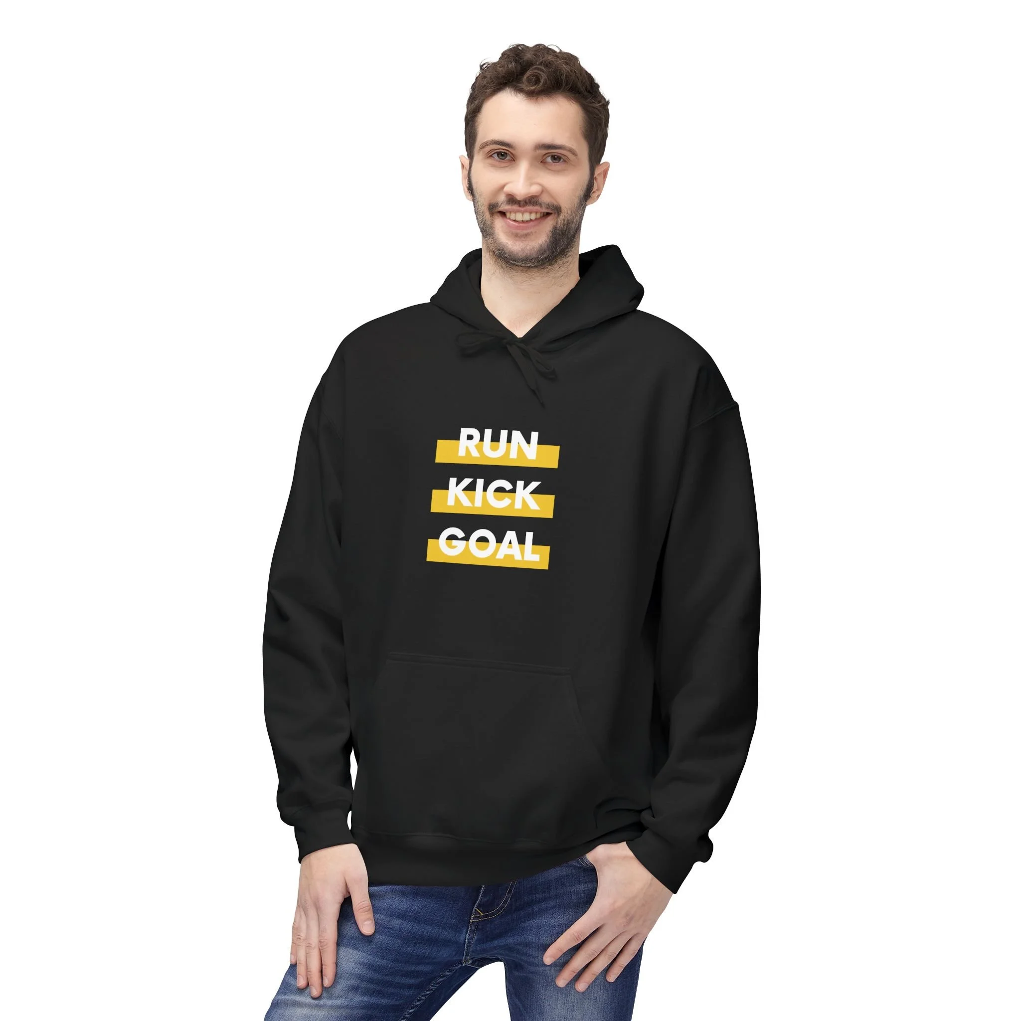 Hoodie Futebol RUN KICK GOAL | Sweat com Capuz e Bolso | Estilo Desportivo