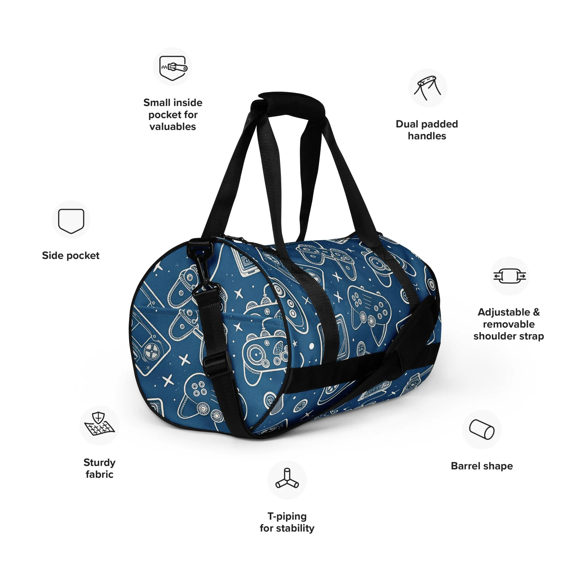 Saco de Ginásio All-Over Print Gaming – Saco de Treino Resistente e Espaçoso de 30L