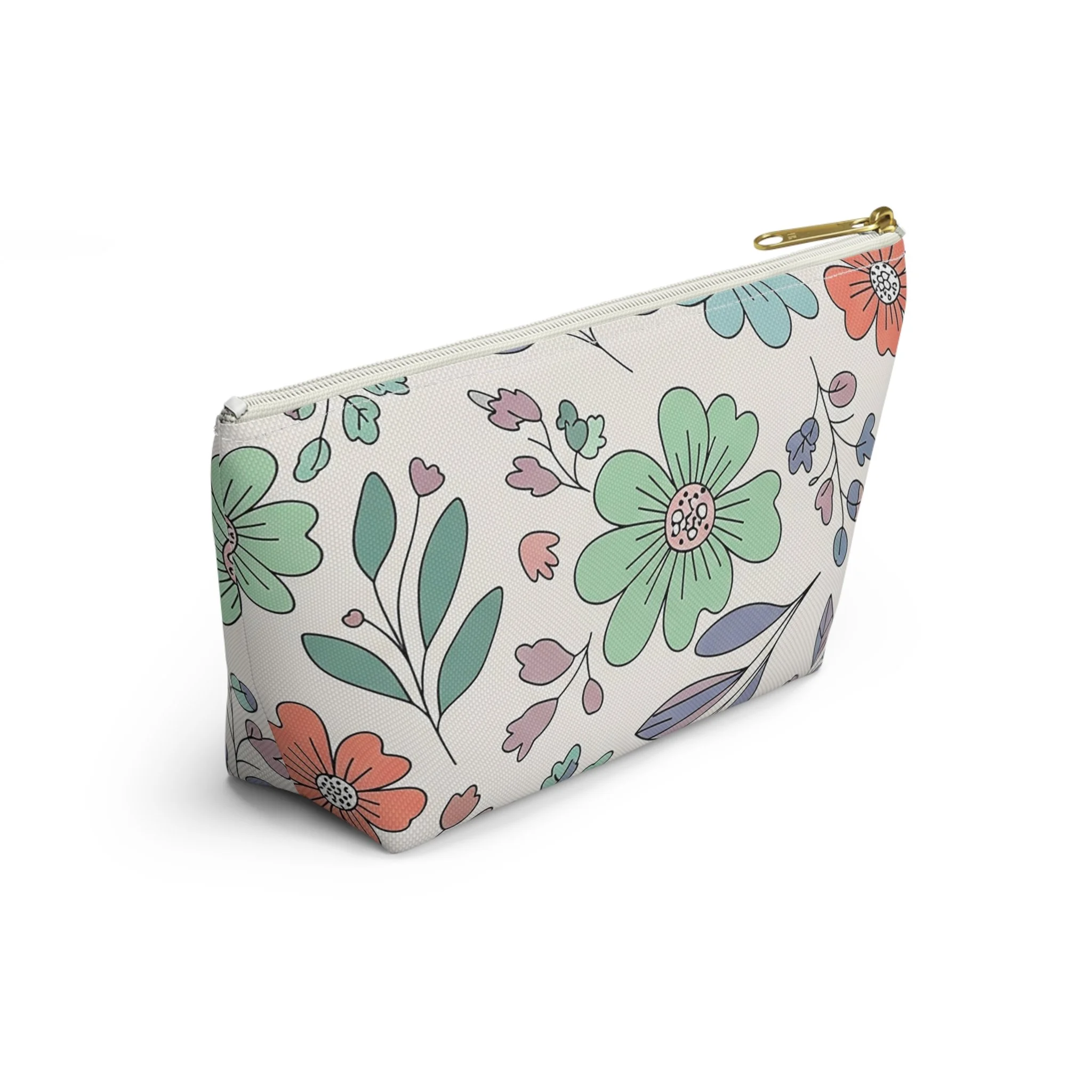 Necessaire Floral com Base em T – Bolsa de Maquilhagem Pastel de Jardim