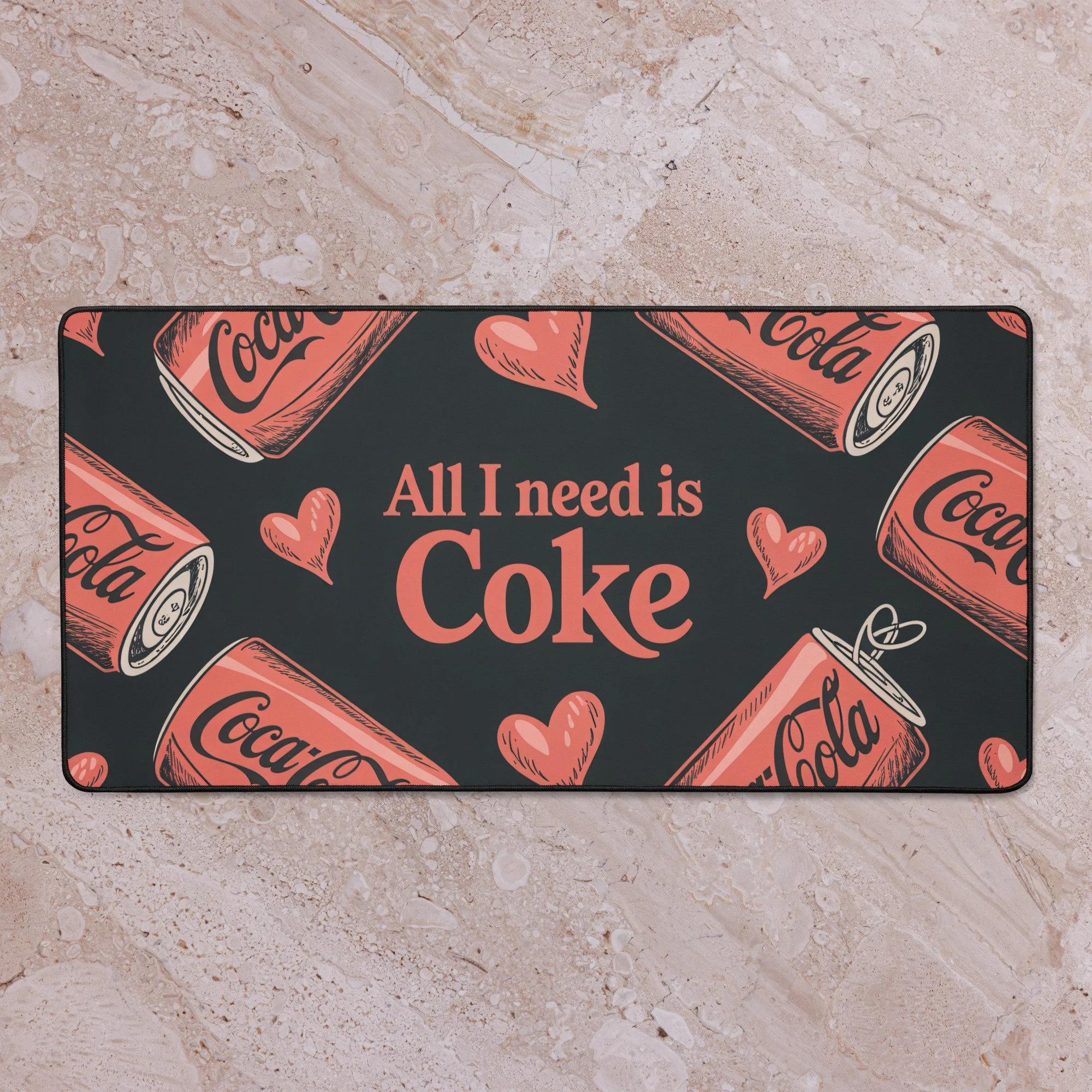 Tapete de Mesa "ALL I NEED IS COKE" – Antiderrapante, para Gaming e Trabalho
