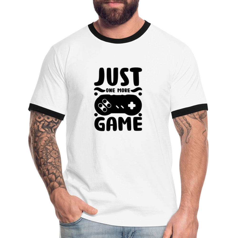 T-shirt Ringer "JUST ONE MORE GAME" MT Gaming – Manga e Gola em Contraste, Estilo Desportivo