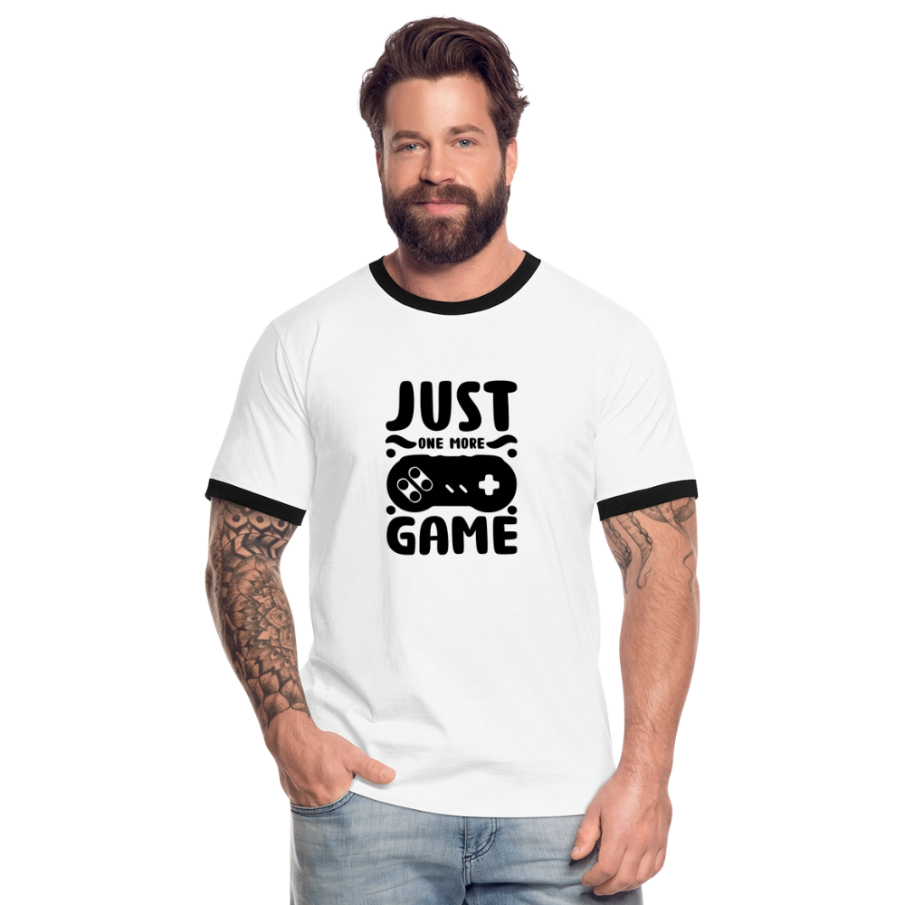T-shirt Ringer "JUST ONE MORE GAME" MT Gaming – Manga e Gola em Contraste, Estilo Desportivo