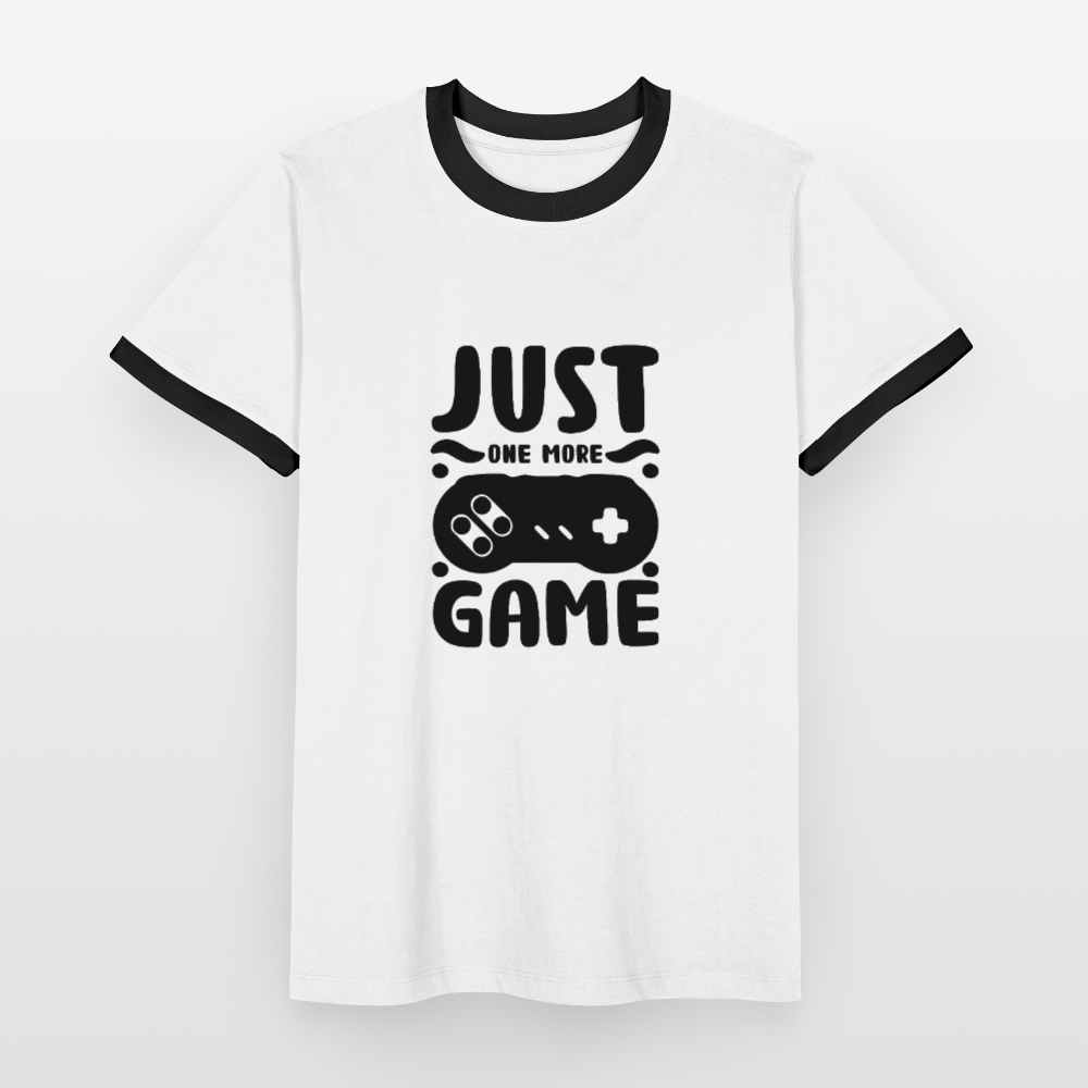 T-shirt Ringer "JUST ONE MORE GAME" MT Gaming – Manga e Gola em Contraste, Estilo Desportivo