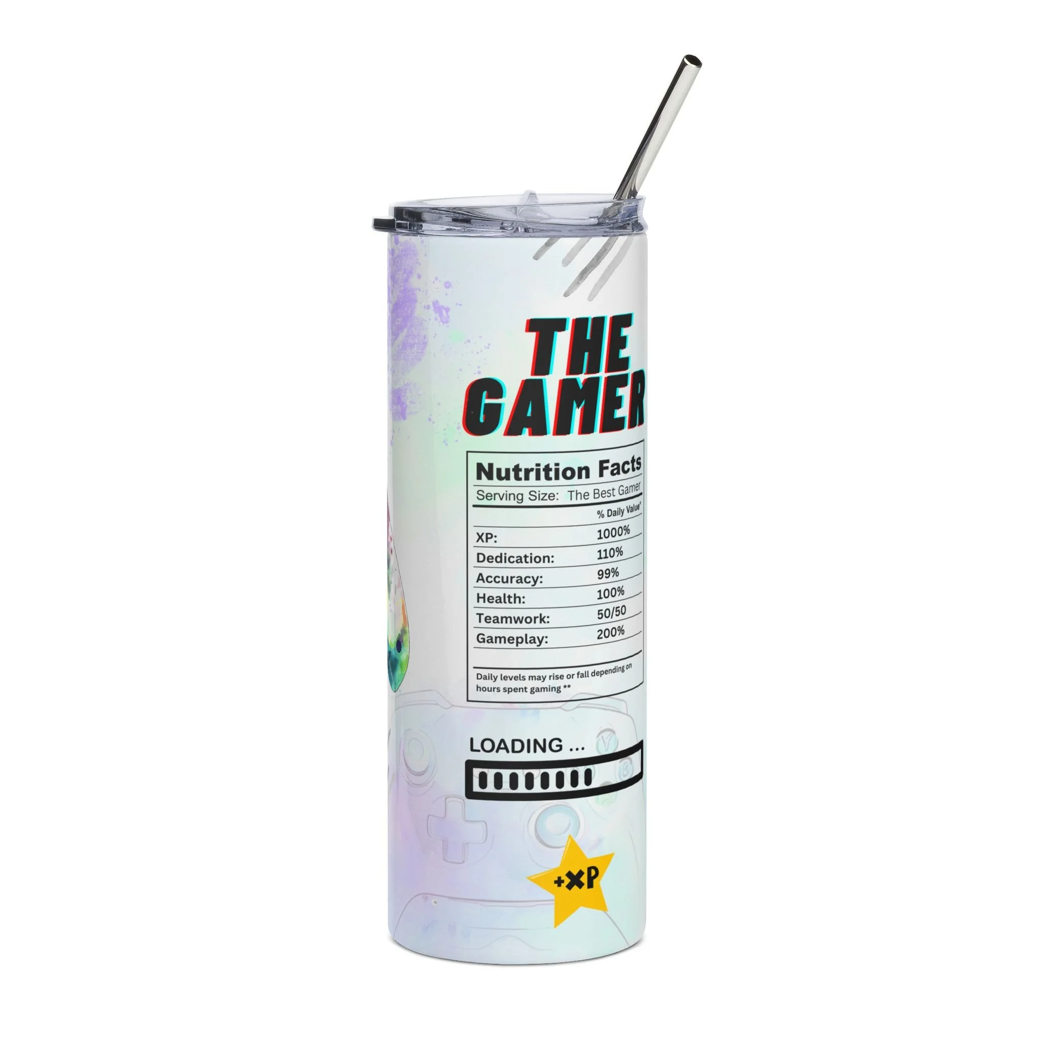 Copo Térmico Inox 600ml Gaming Controller – Design em Aguarela Colorida para Gamer