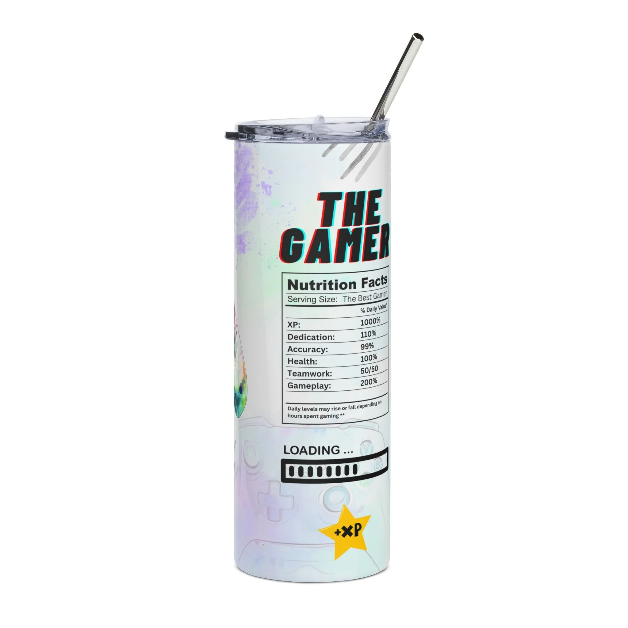 Copo Térmico Inox 600ml Gaming Controller – Design em Aguarela Colorida para Gamer