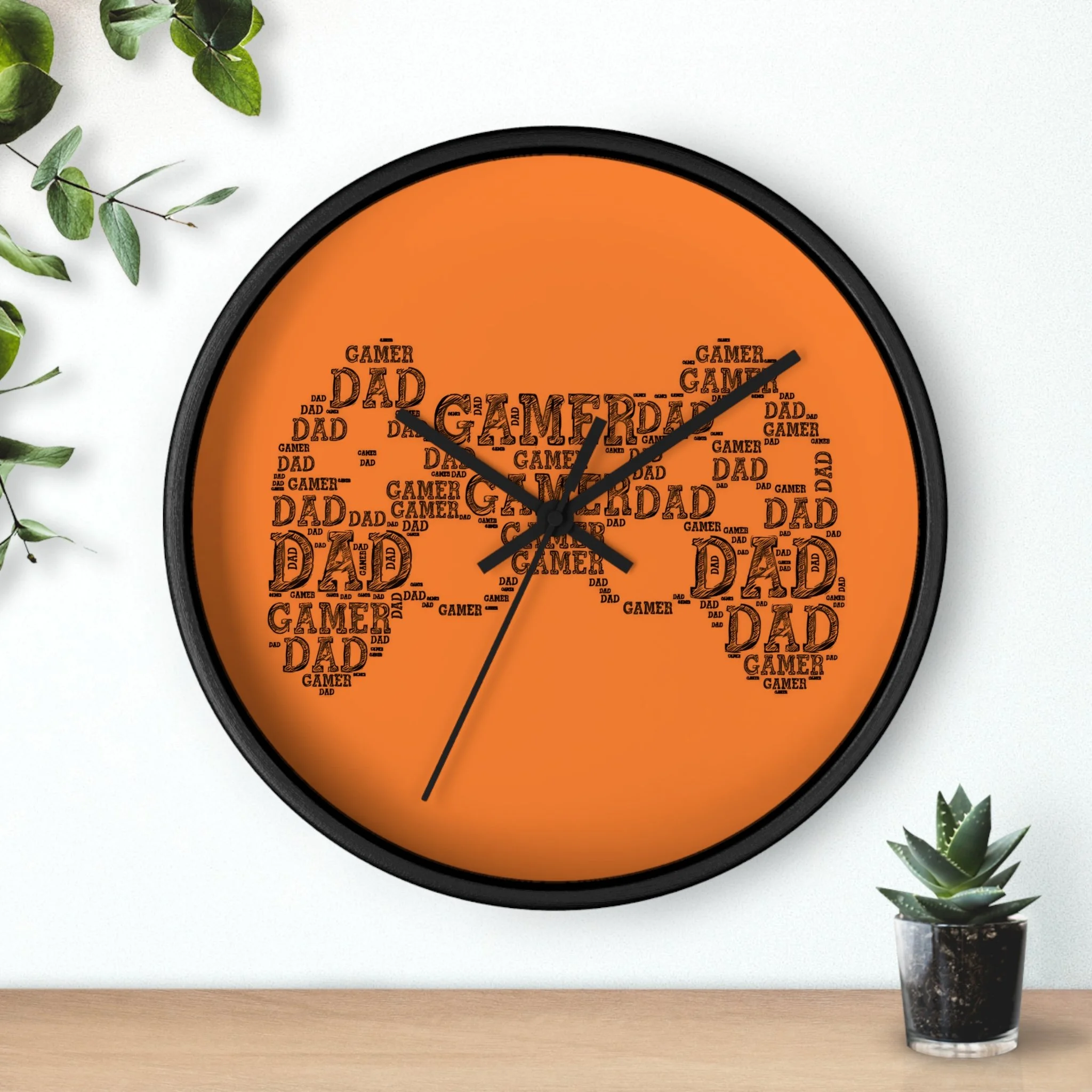 Relógio de Parede Gamer Dad – Nuvem de Palavras em Laranja, Presente para Pai Gamer