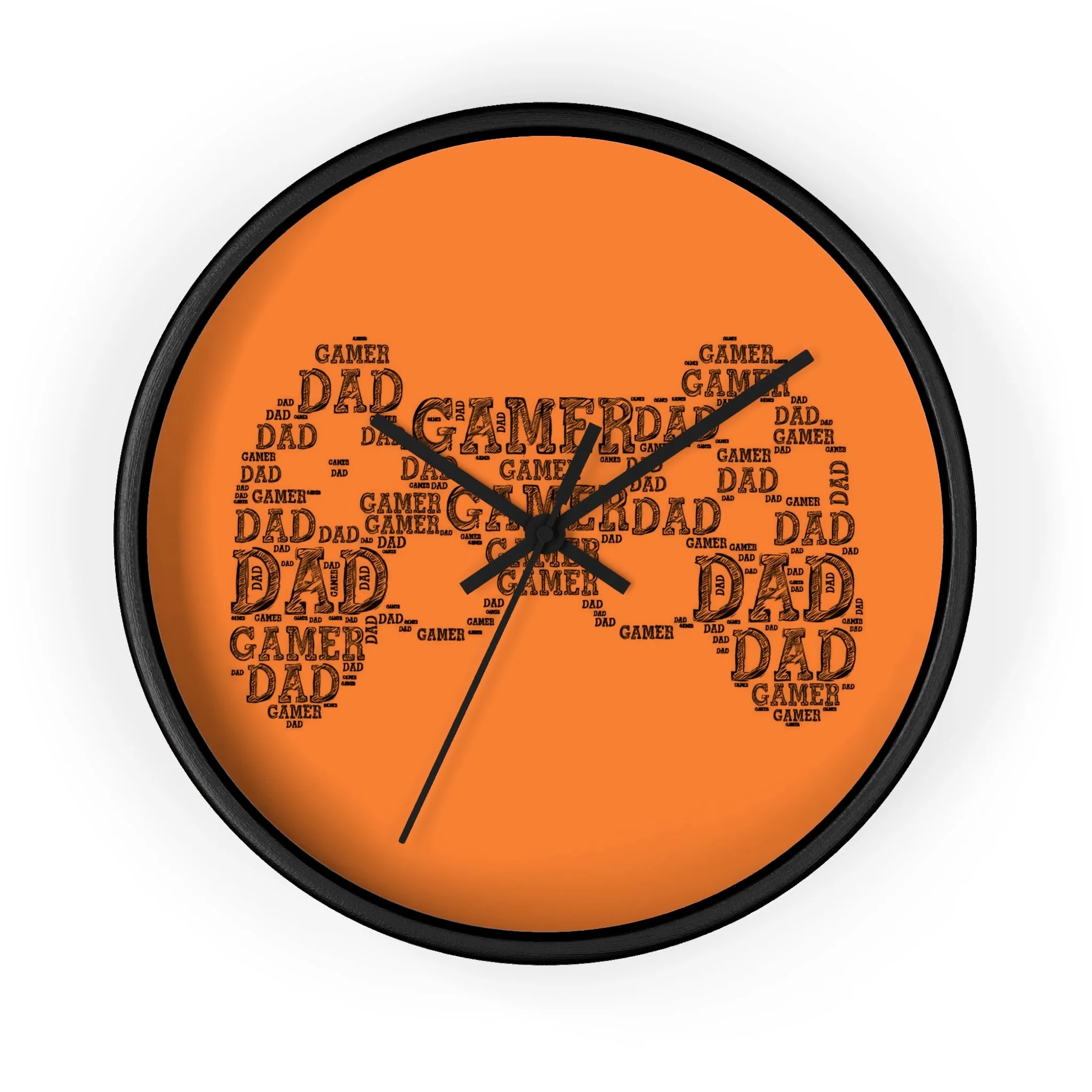Relógio de Parede Gamer Dad – Nuvem de Palavras em Laranja, Presente para Pai Gamer