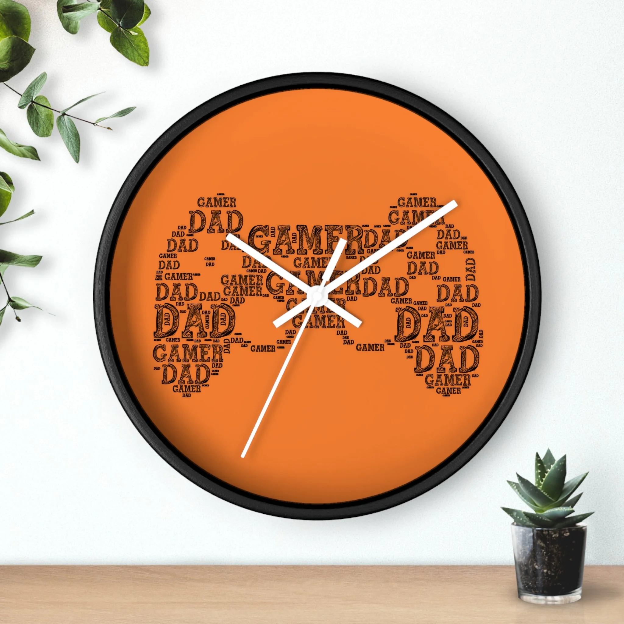 Relógio de Parede Gamer Dad – Nuvem de Palavras em Laranja, Presente para Pai Gamer