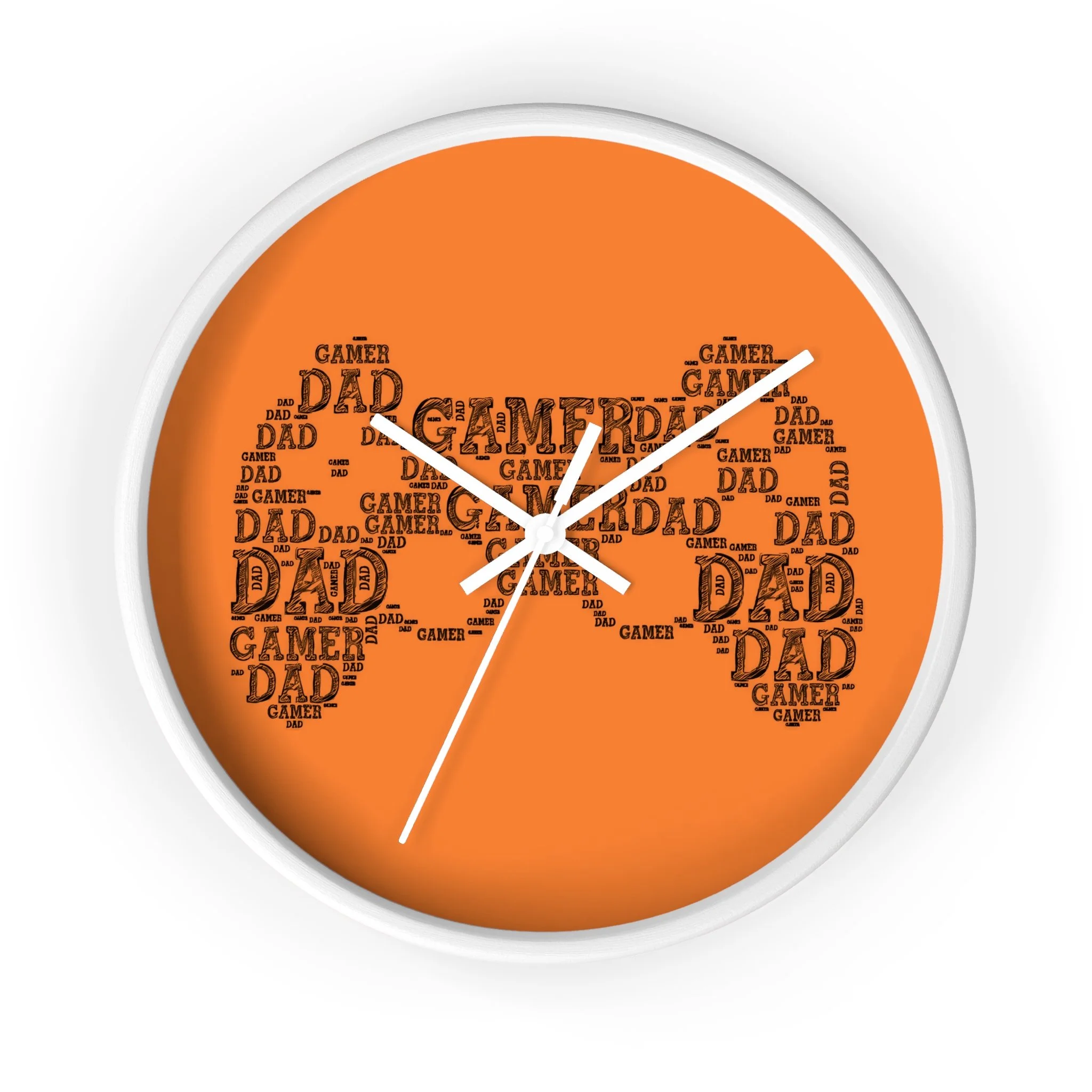 Relógio de Parede Gamer Dad – Nuvem de Palavras em Laranja, Presente para Pai Gamer