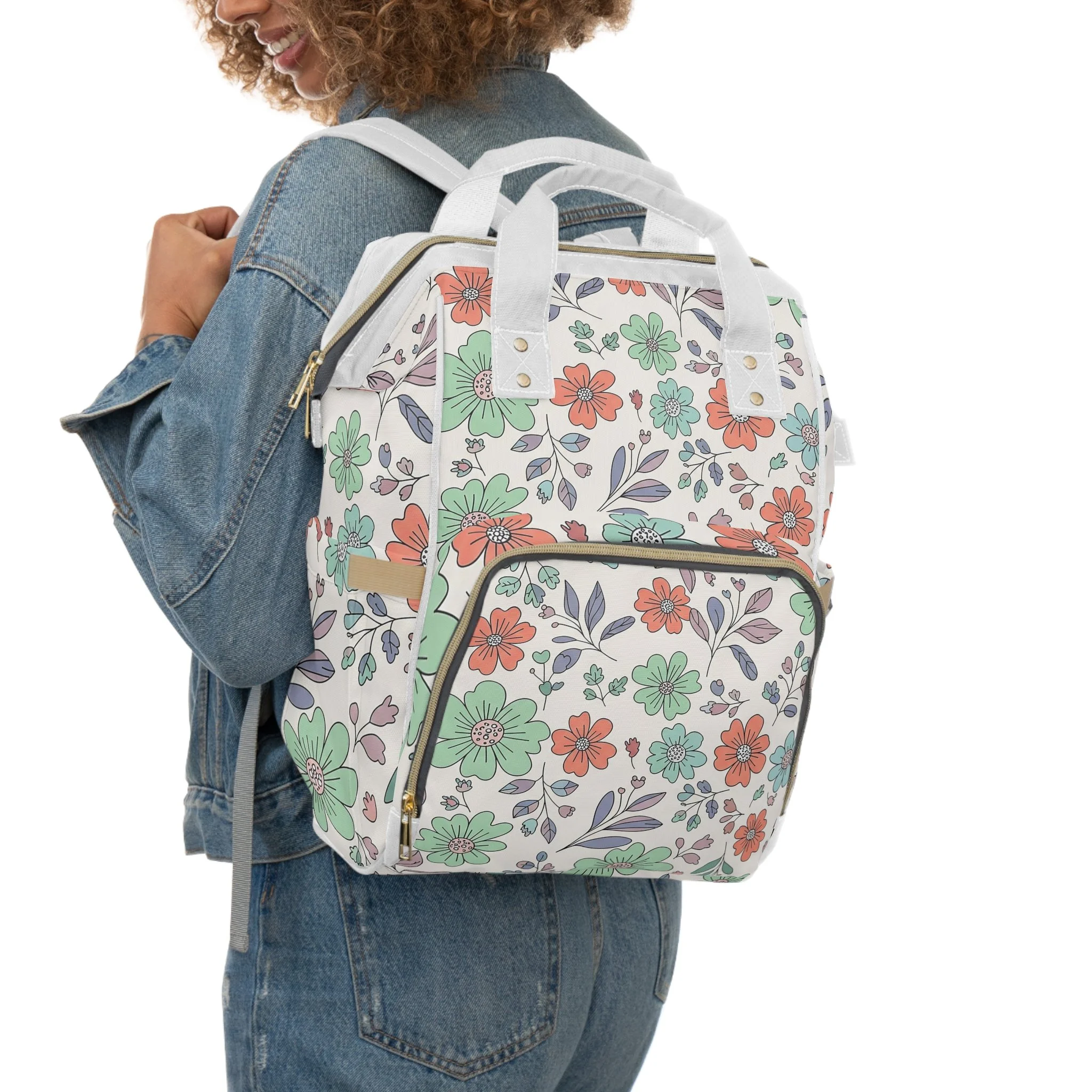 Mochila de Fraldas Floral – Multifuncional, Prática e Cheia de Estilo para Pais