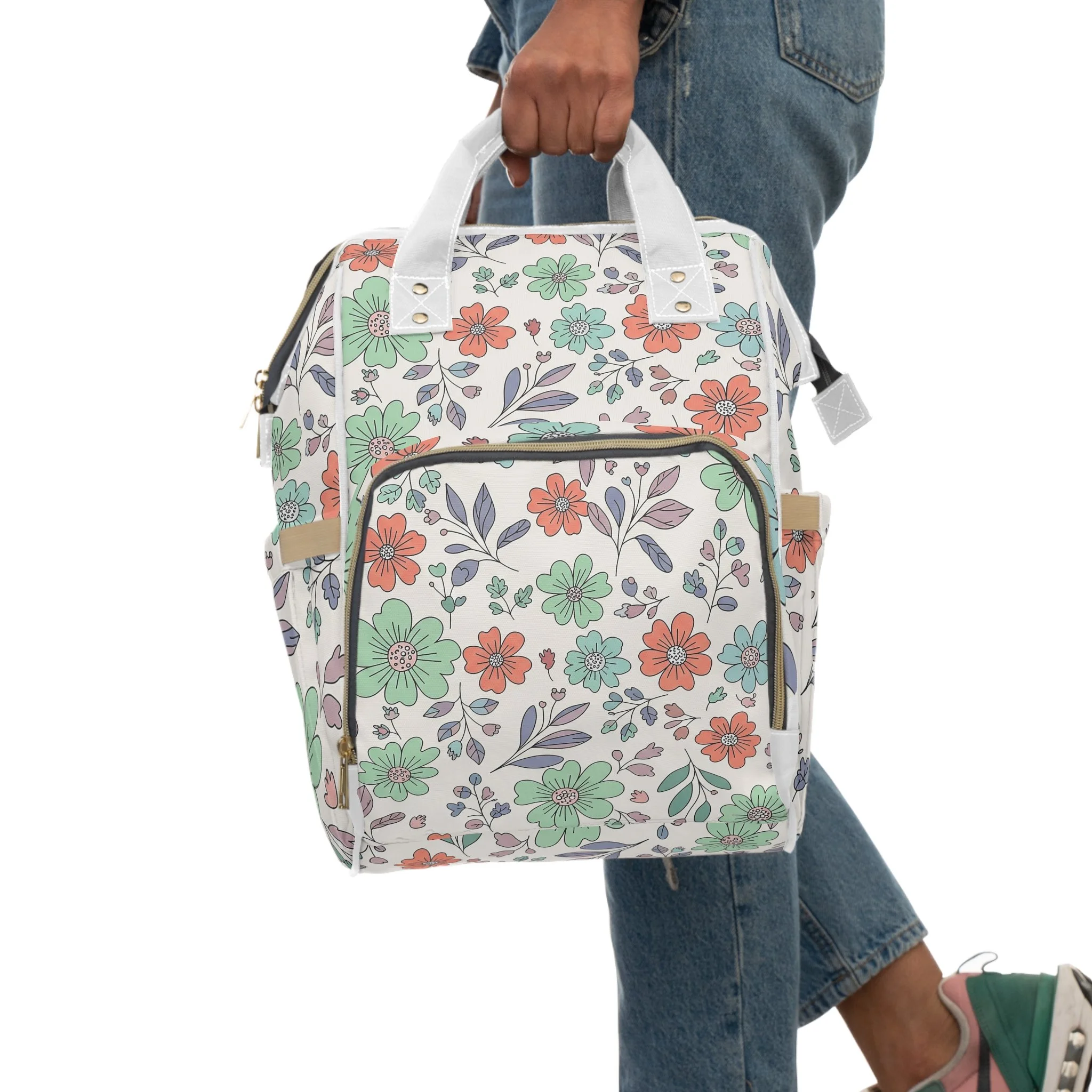 Mochila de Fraldas Floral – Multifuncional, Prática e Cheia de Estilo para Pais