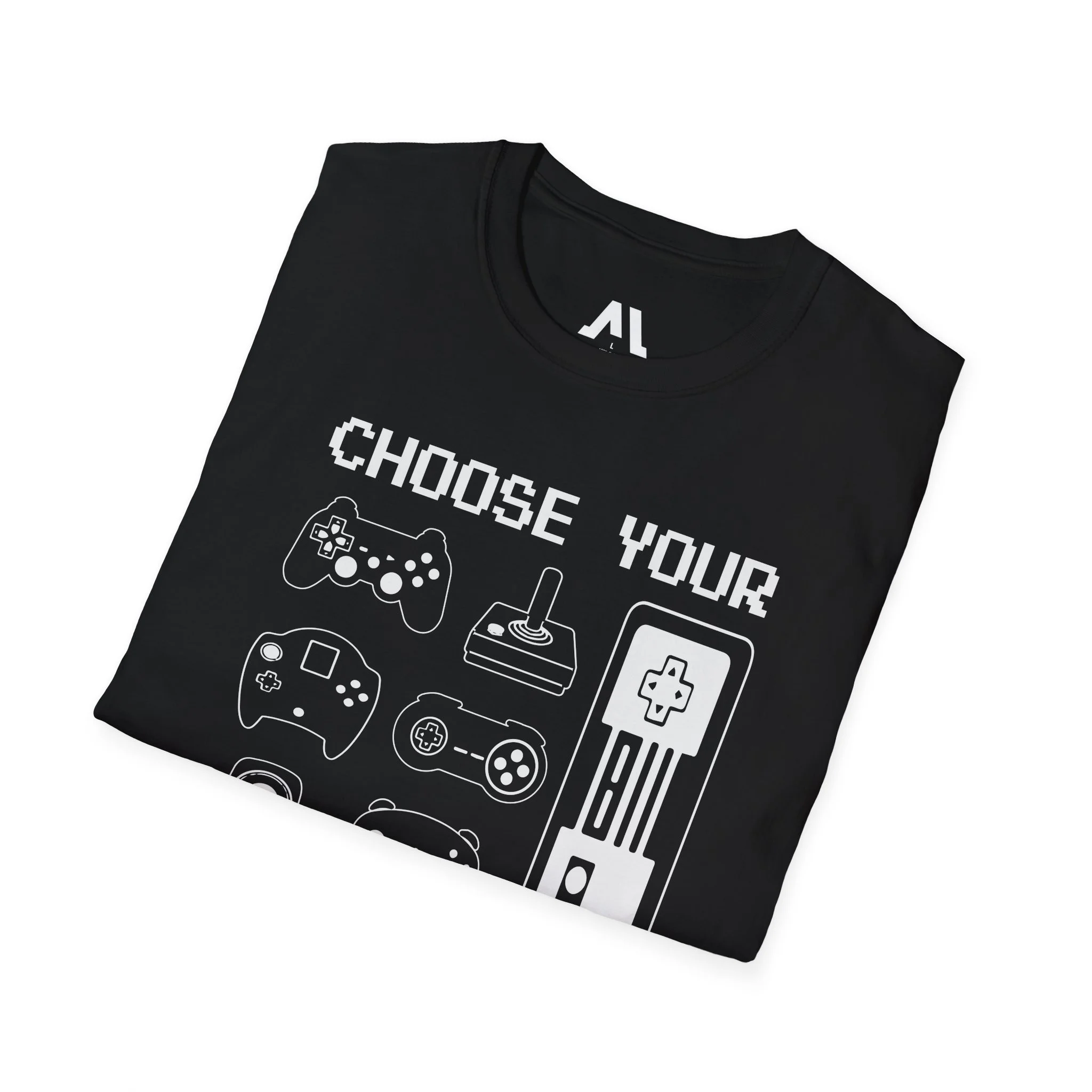 T-shirt Gaming "Choose Your Weapon" – Design Retro de Comandos, Confortável e Estilosa