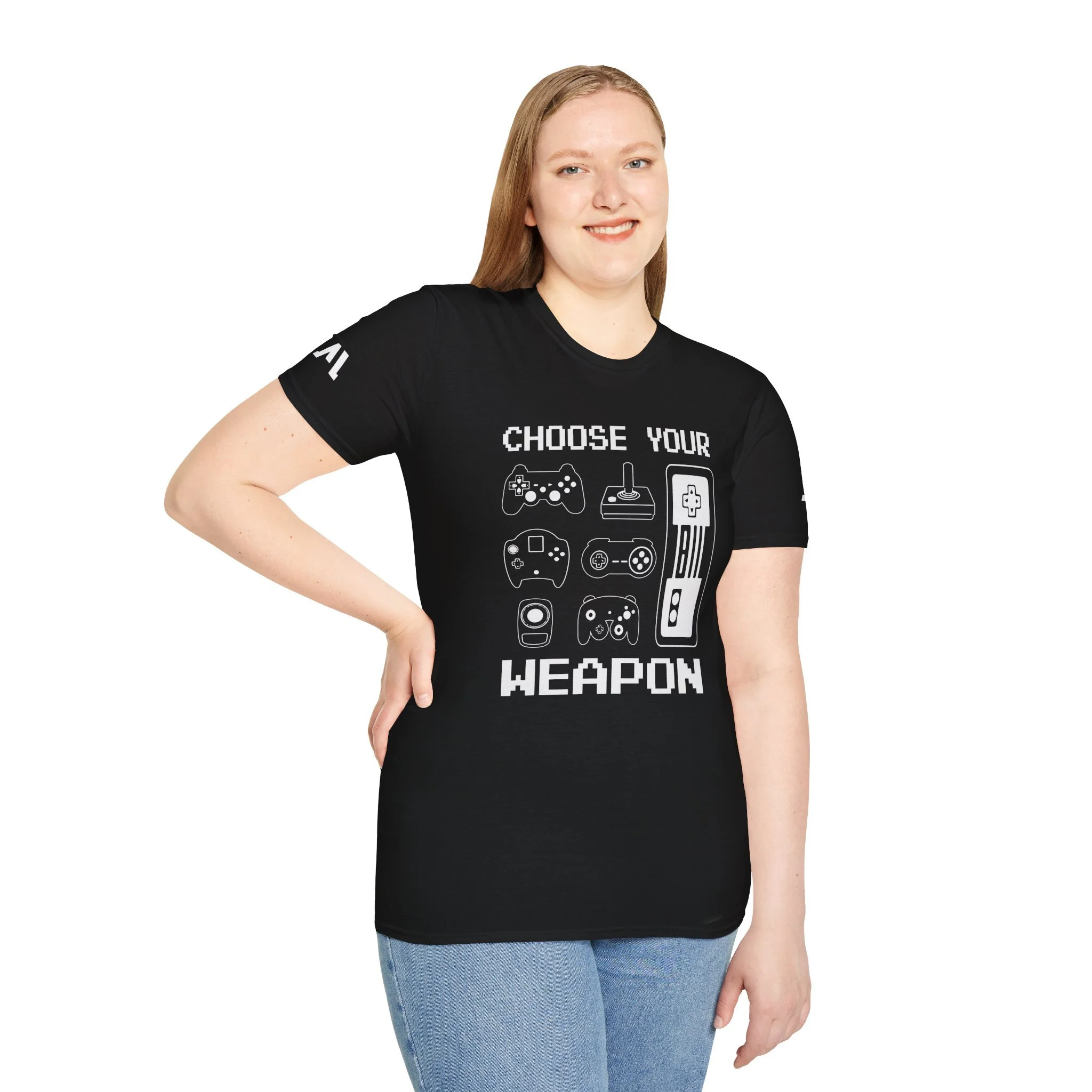 T-shirt Gaming "Choose Your Weapon" – Design Retro de Comandos, Confortável e Estilosa