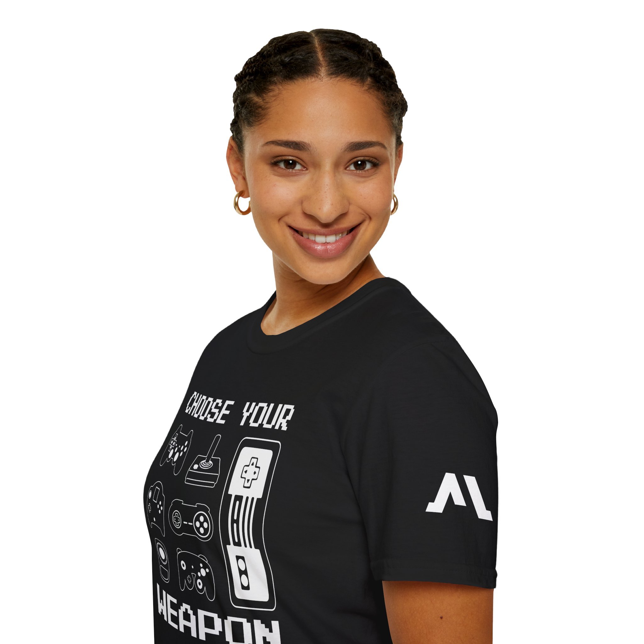 T-shirt Gaming "Choose Your Weapon" – Design Retro de Comandos, Confortável e Estilosa