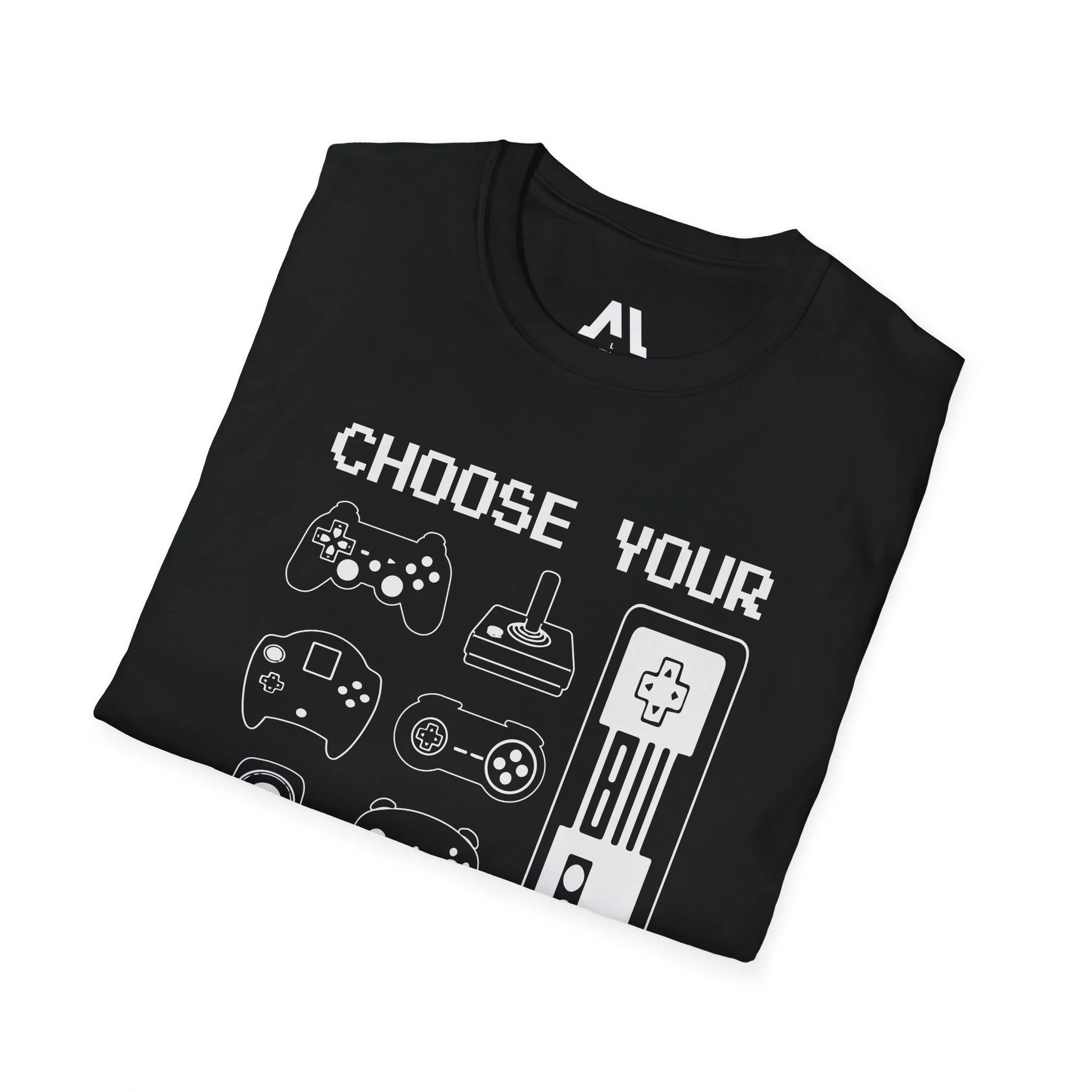 T-shirt Gaming "Choose Your Weapon" – Design Retro de Comandos, Confortável e Estilosa