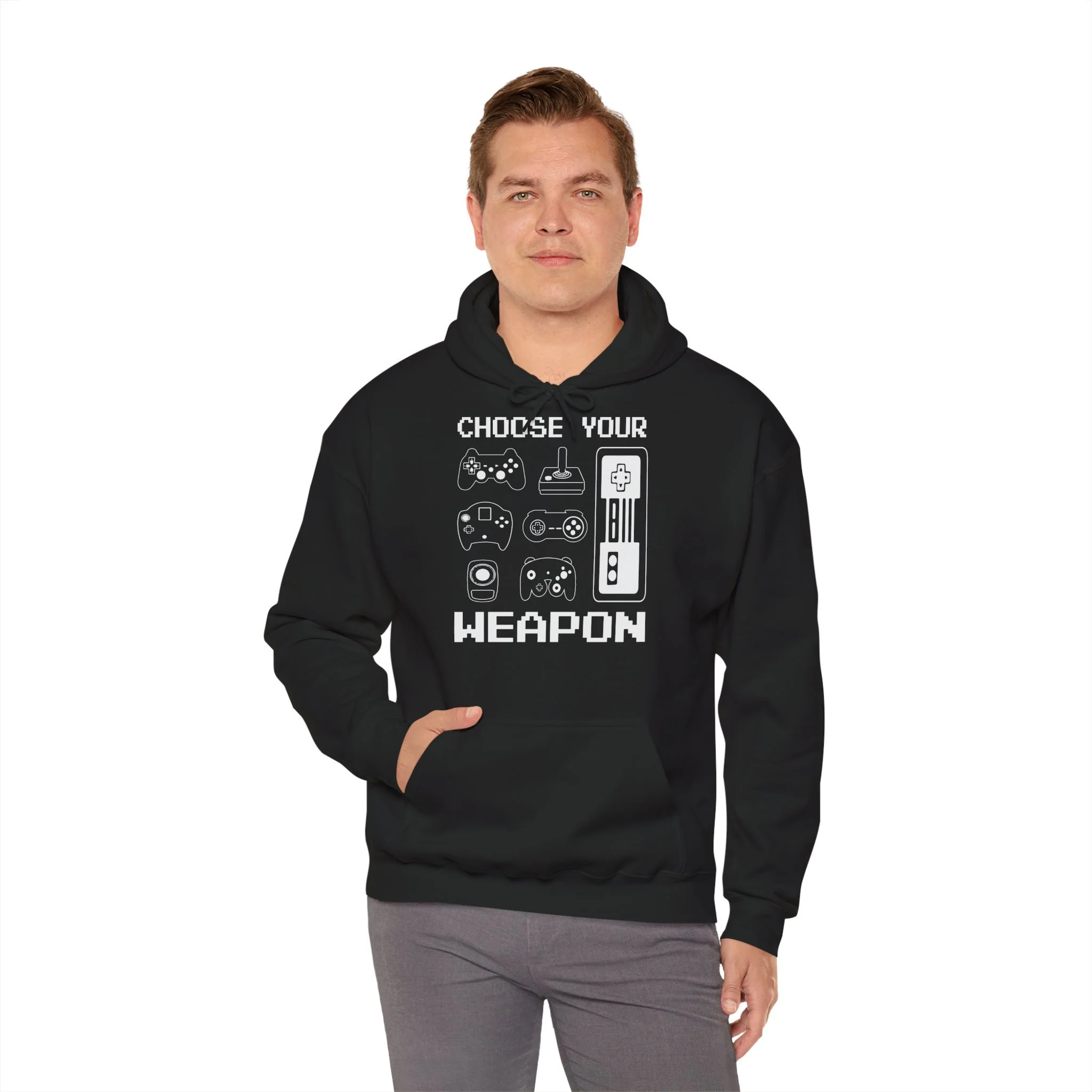 Hoodie Gamer "Choose Your Weapon" – Design Retro de Comandos, Conforto e Estilo