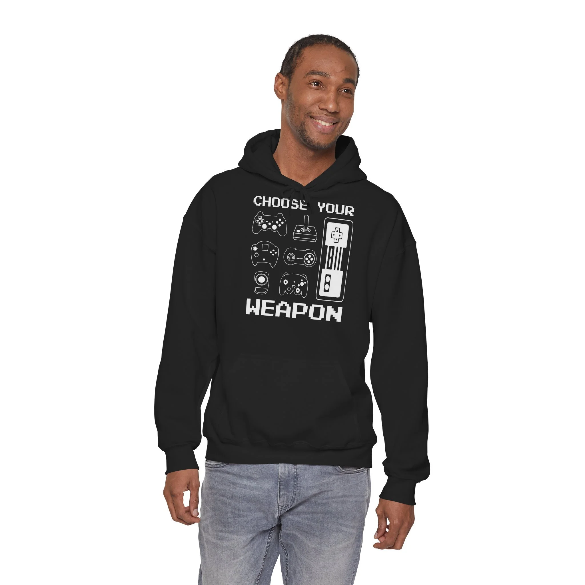 Hoodie Gamer "Choose Your Weapon" – Design Retro de Comandos, Conforto e Estilo