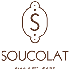 Soucolat logo with a stylized 'S' inside an ornate frame, and text 'Soucolat' with 'Chocolatier Kuwait Since 2007' below.