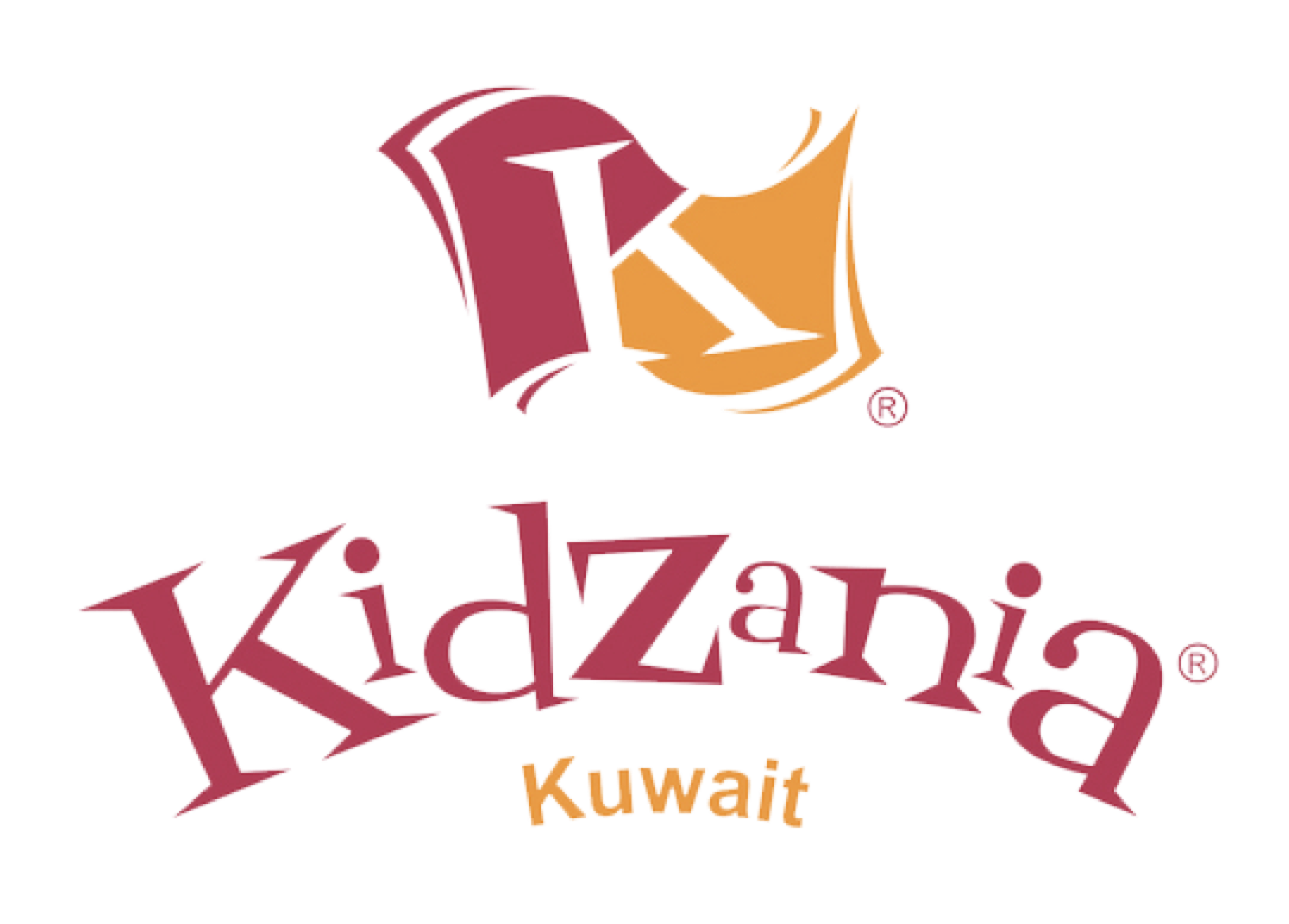 The image features the KidZania Kuwait logo with a maroon and orange crown emblem above the text. The text includes 'KidZania' in large, stylized maroon letters, with 'Kuwait' written in smaller, orange font below.