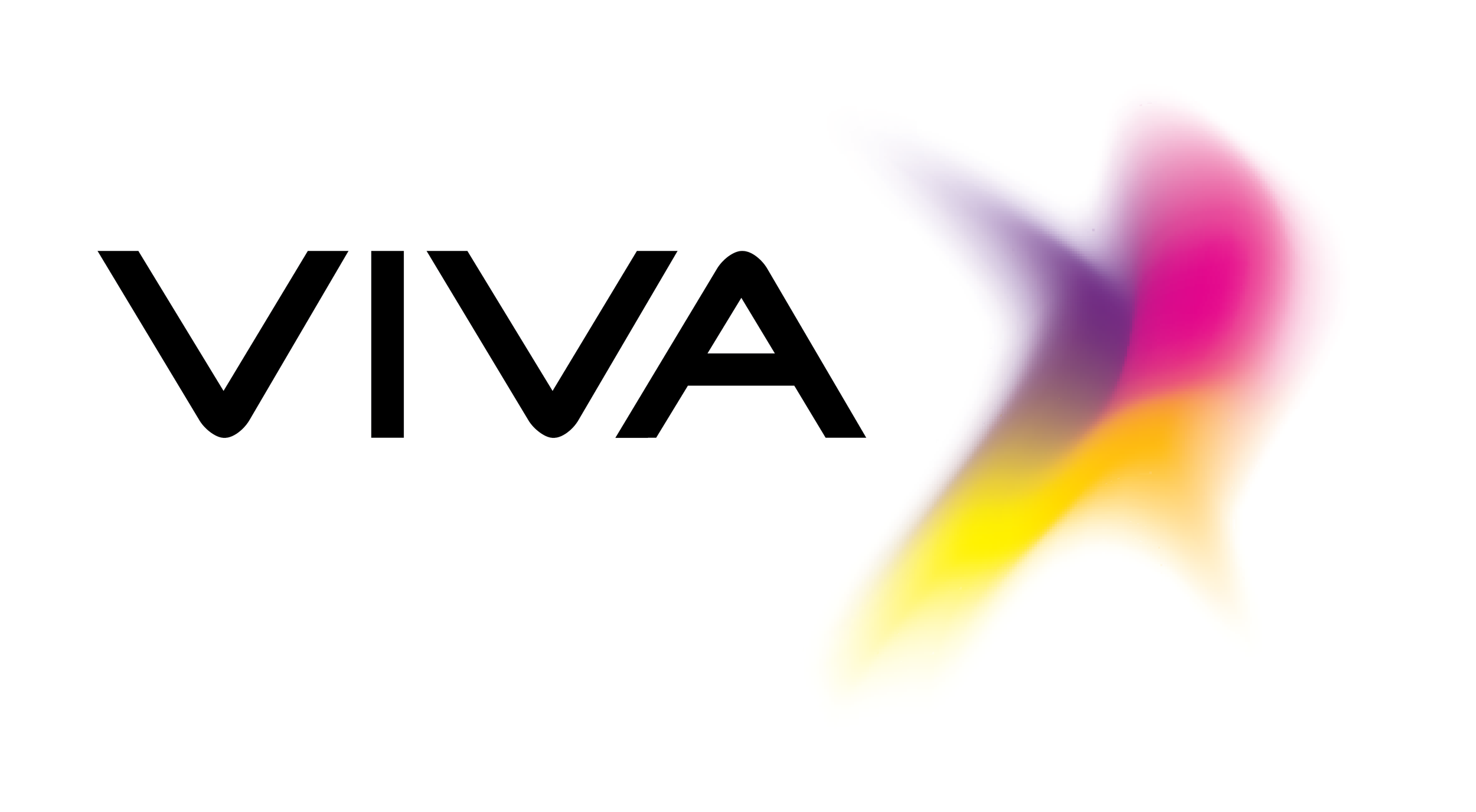 The word 'VIVA' written in large black letters next to a colorful, blurred abstract flower design.