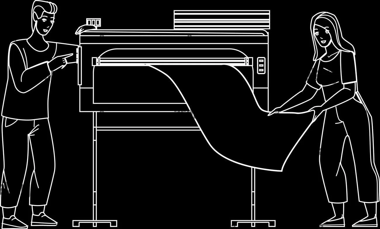 Two women loading laundry into a front-loading washing machine in a minimalist line drawing style.