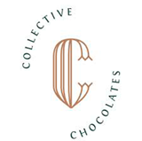 Logo with a vertical oval-shaped cocoa bean illustration and the words 'Collective Chocolates' curved around it.