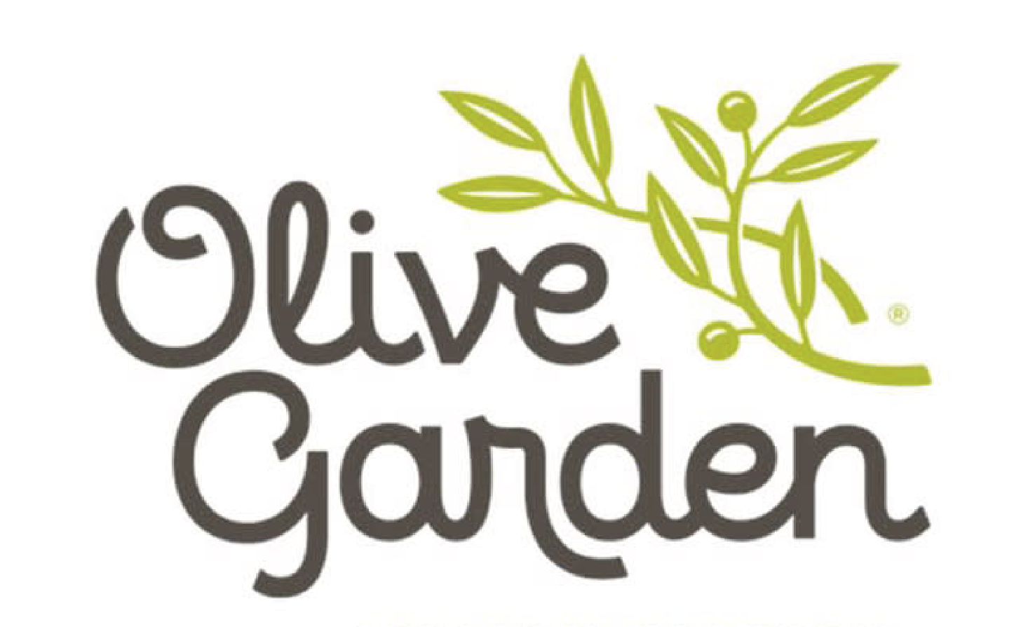 Logo for Olive Garden featuring black cursive text and a green olive branch illustration.