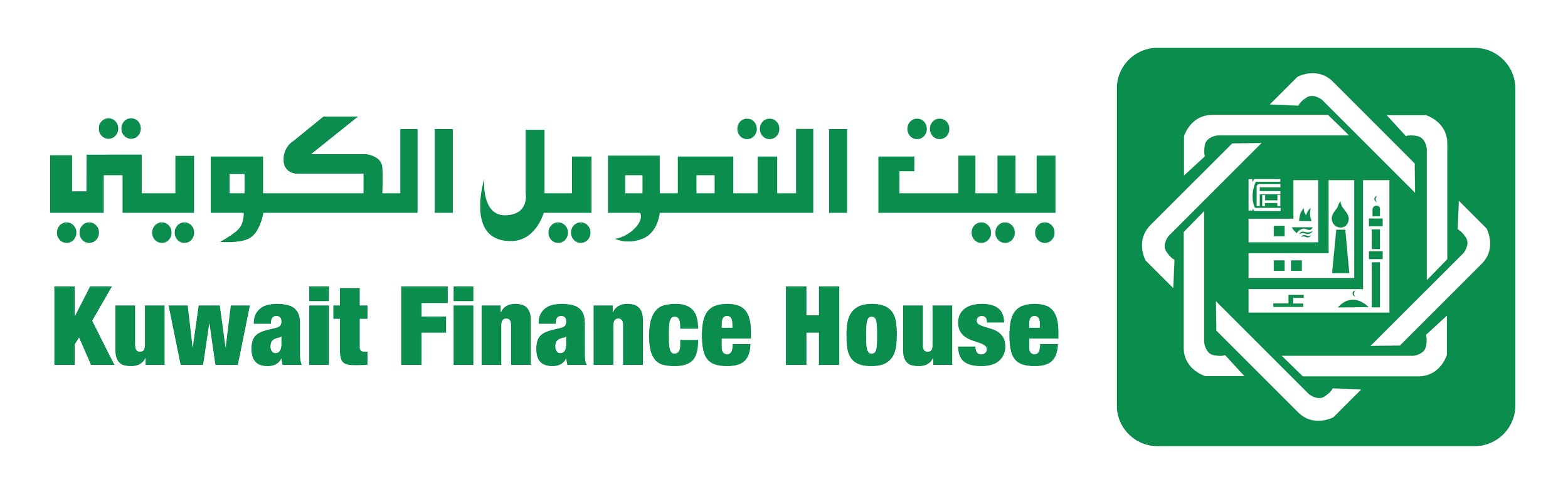 Logo of Kuwait Finance House in green and white with Arabic and English text.