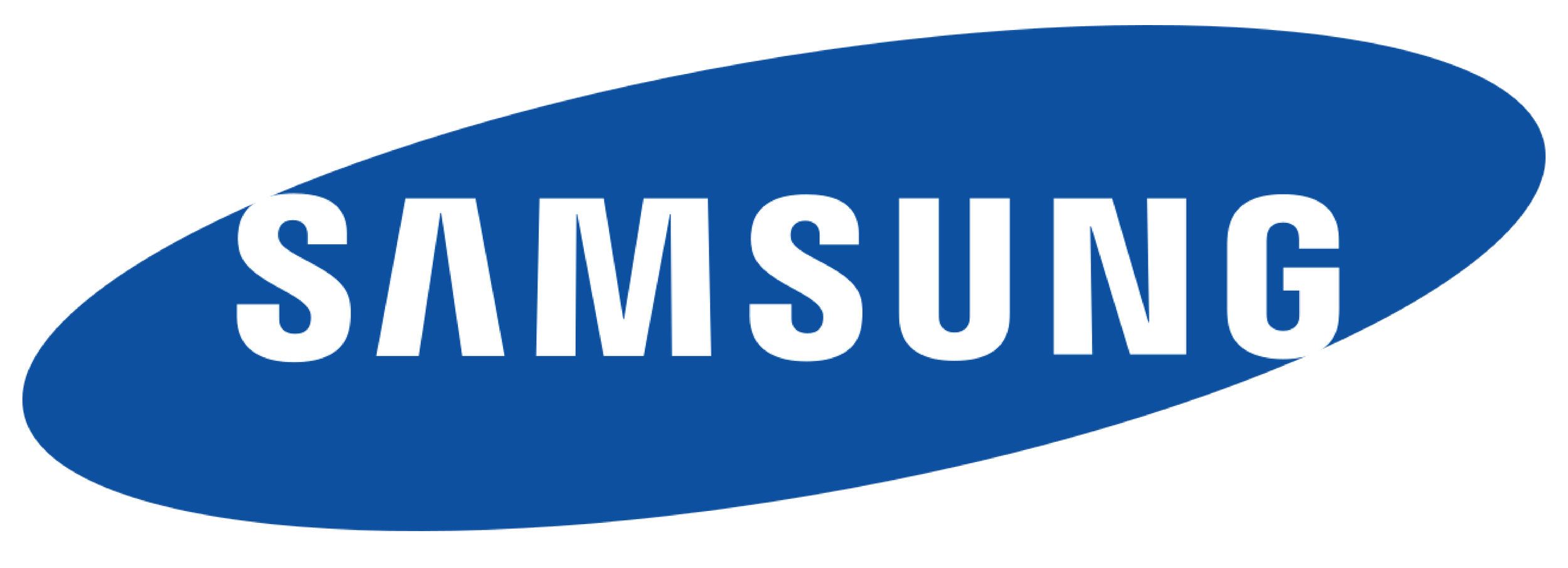 Blue oval logo with the word 'SAMSUNG' in white uppercase letters across the center.