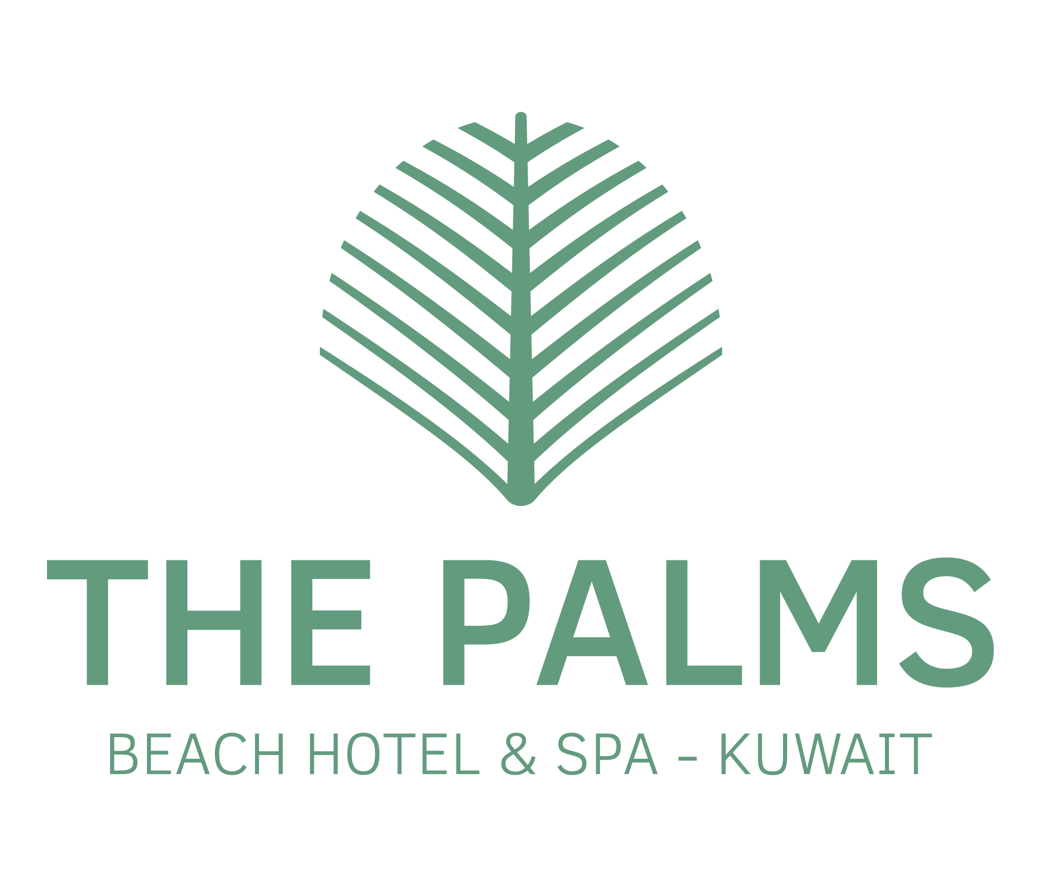 Logo for The Palms Beach Hotel & Spa in Kuwait, featuring a stylized palm leaf above the text.