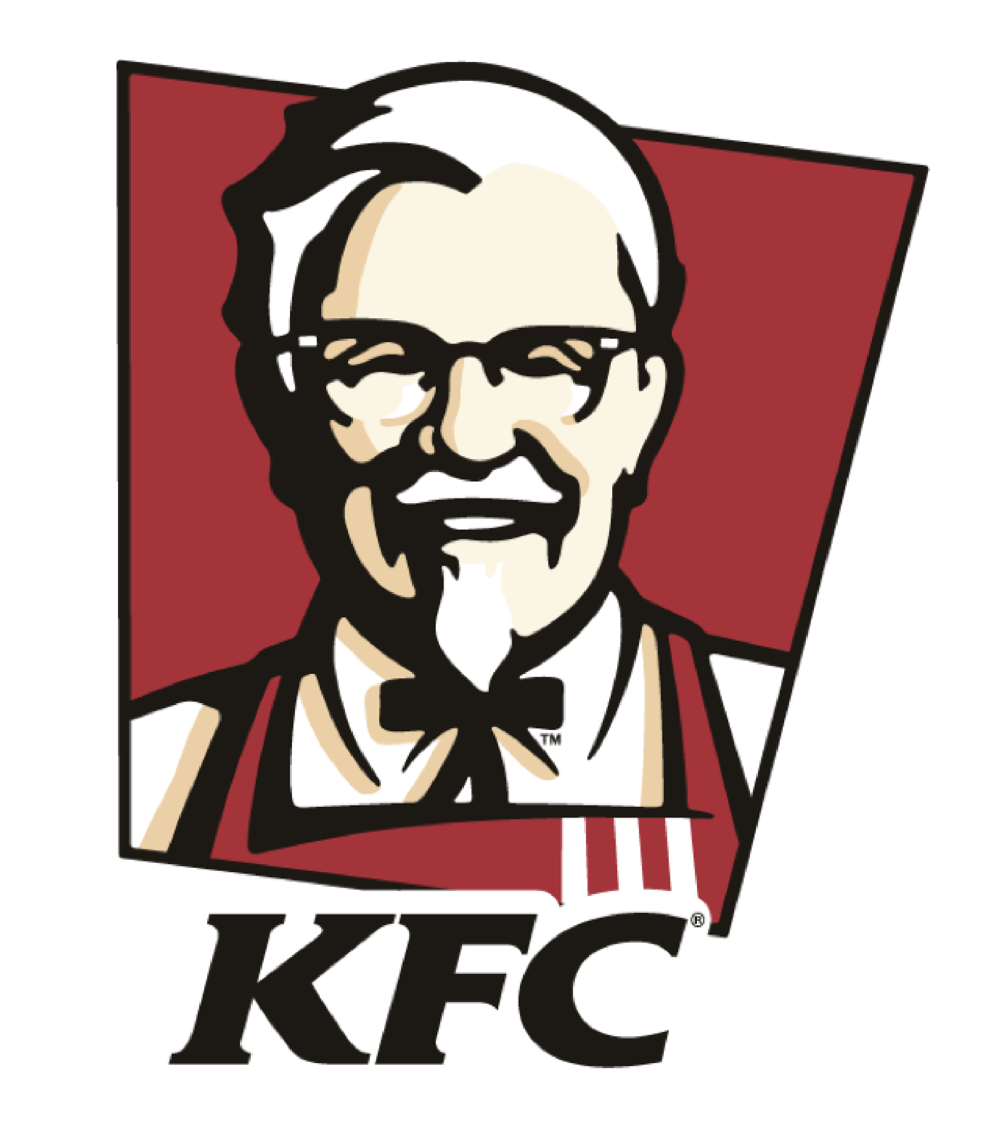 The KFC logo featuring a cartoon image of Colonel Sanders with glasses, a mustache, and a bow tie, set against a red background with the white letters 'KFC' below.