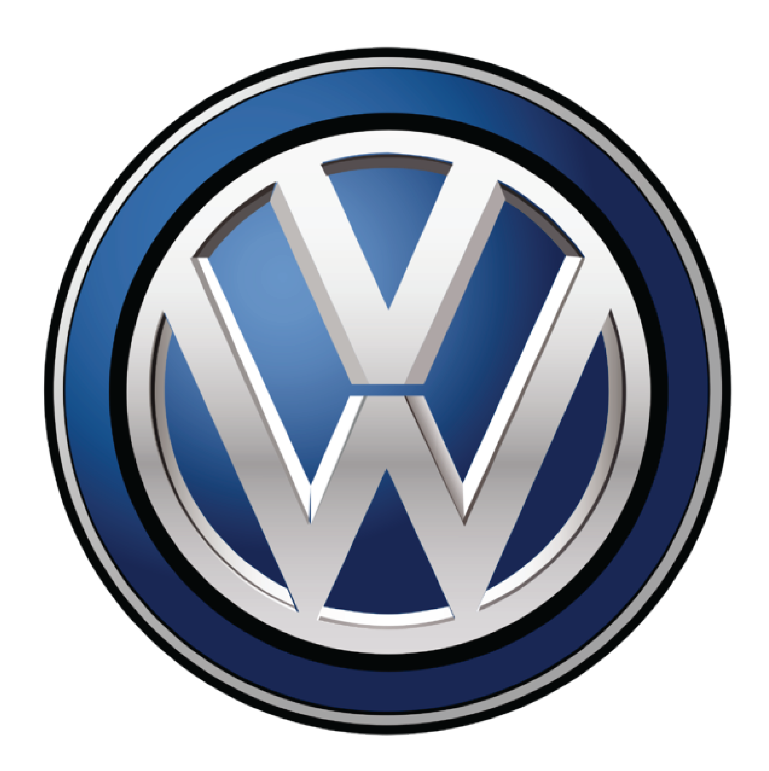 Volkswagen logo with silver V and W letters inside a blue and silver circle.