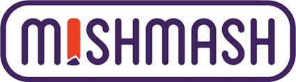 Logo for MISHMASH with stylized text in purple, red, and black